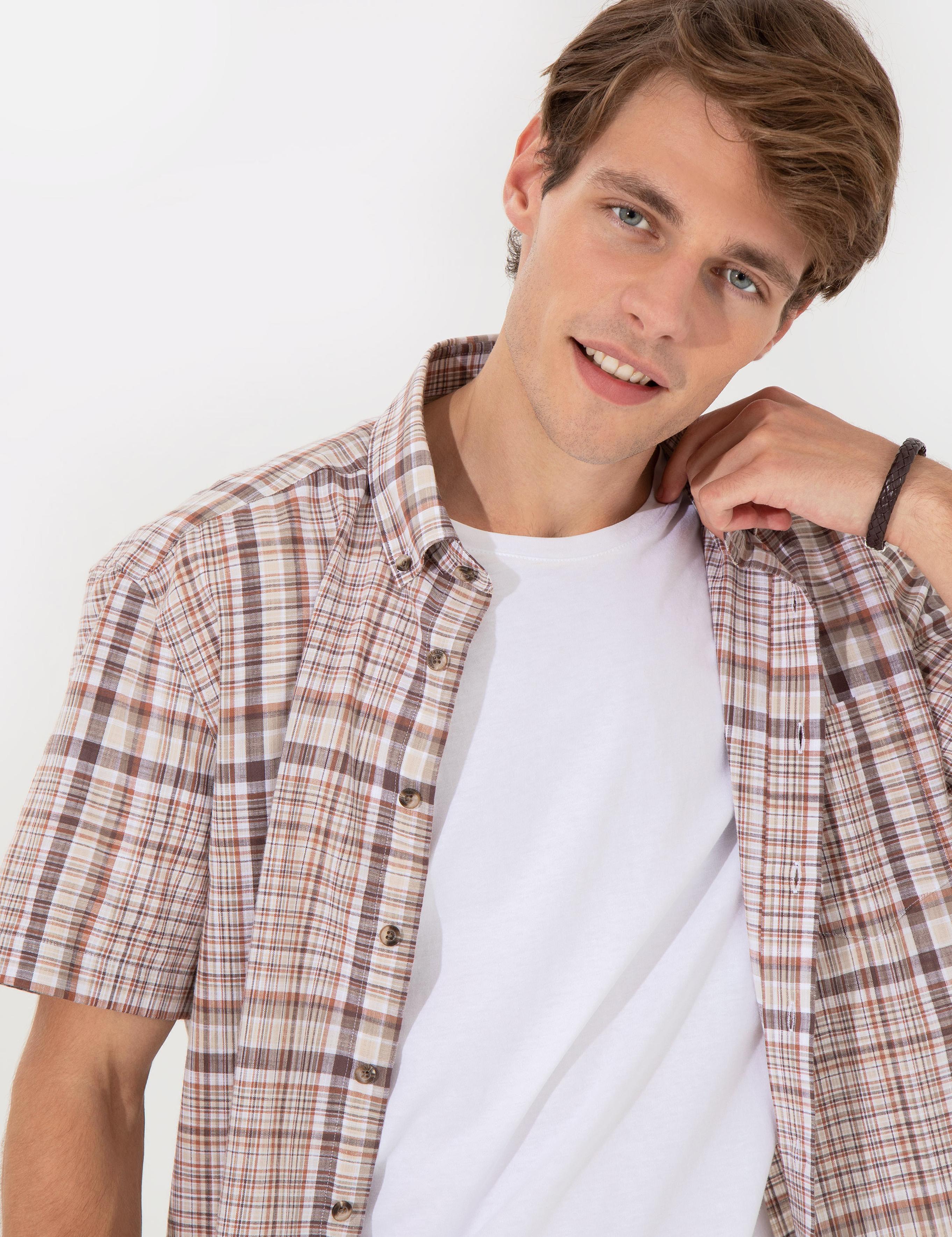 Kahverengi Regular Fit Kısa Kollu Gömlek