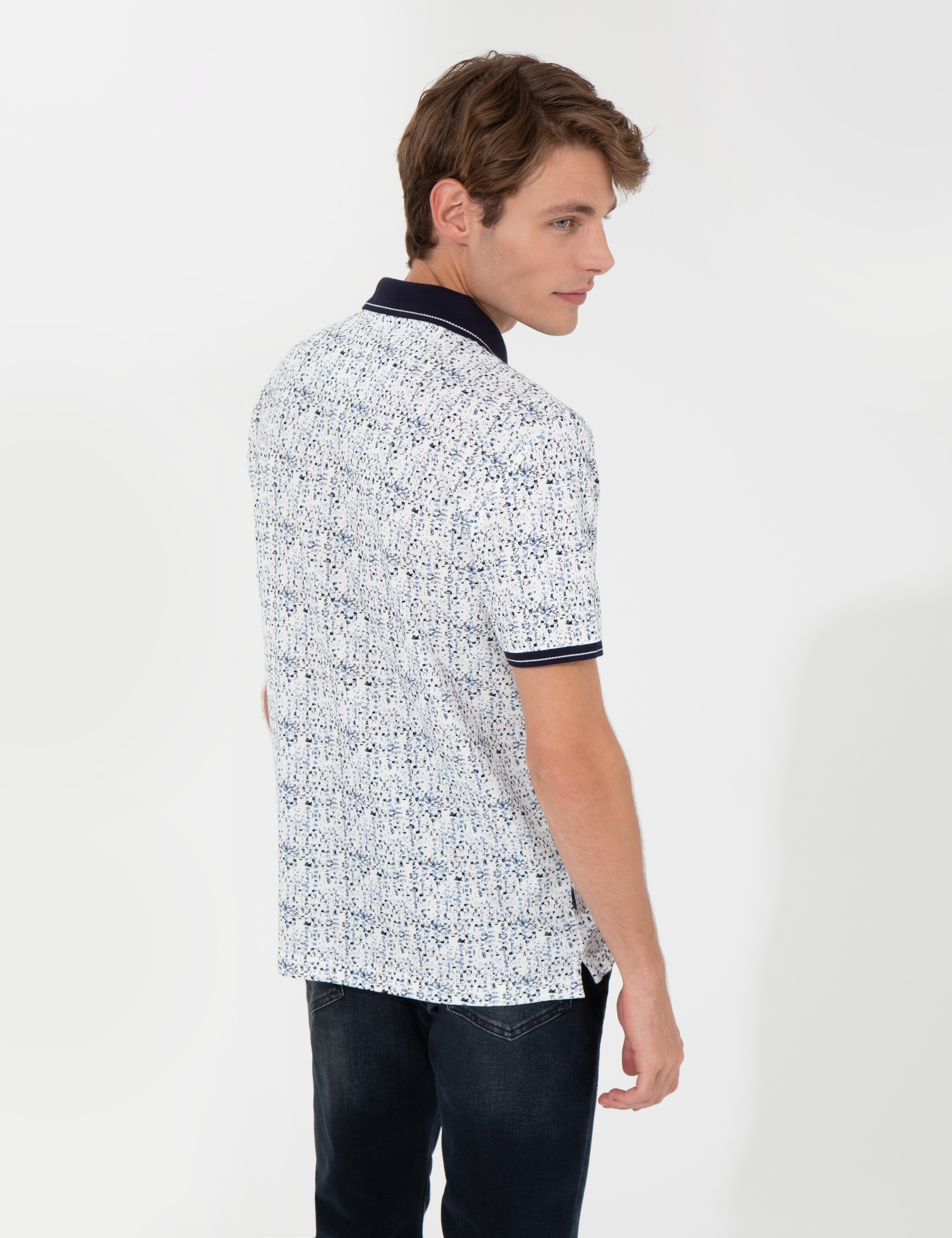 Lacivert Regular Fit Desenli Polo Yaka Tişört - Image 5