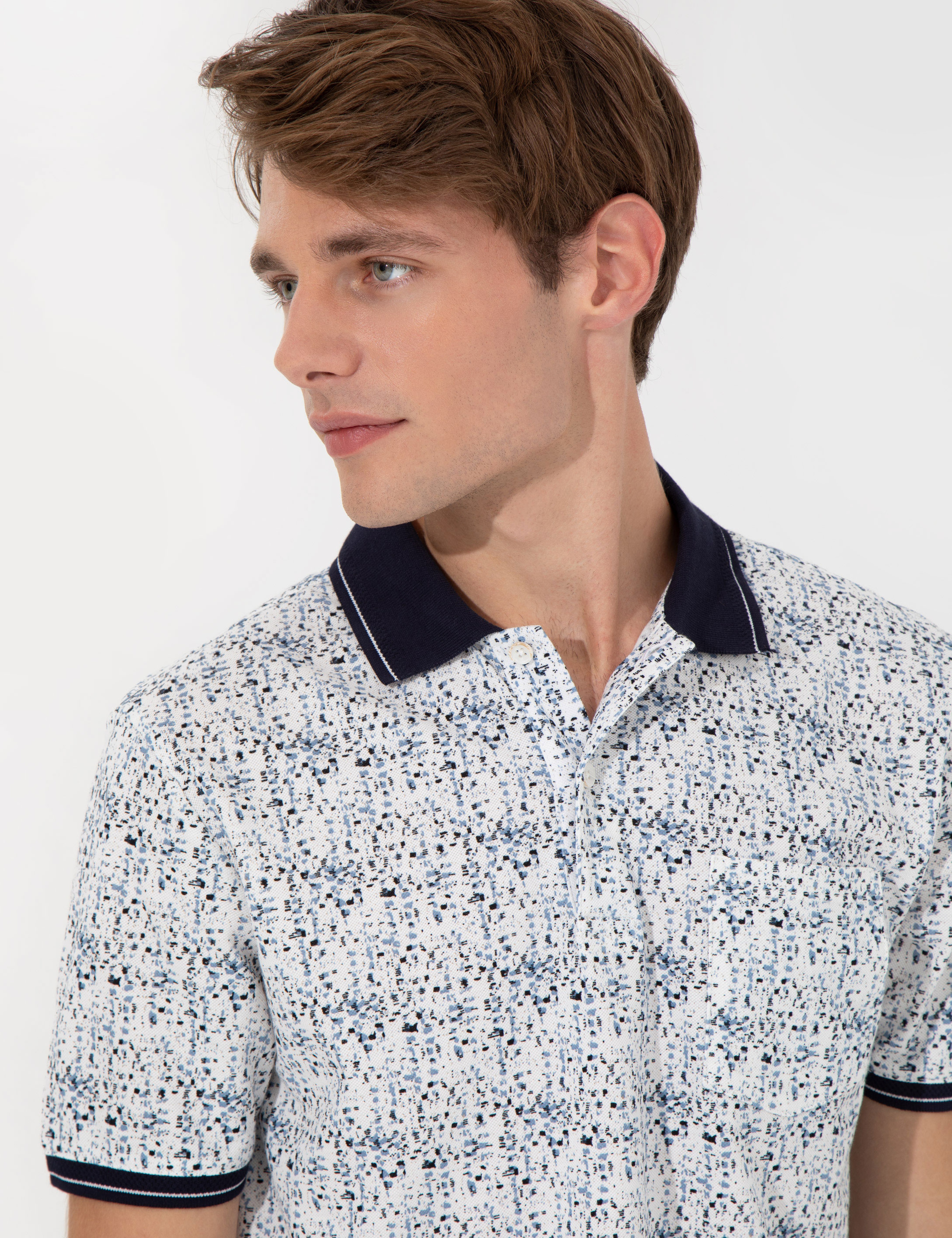 Lacivert Regular Fit Desenli Polo Yaka Tişört - Image 1