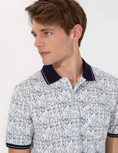Lacivert Regular Fit Desenli Polo Yaka Tişört