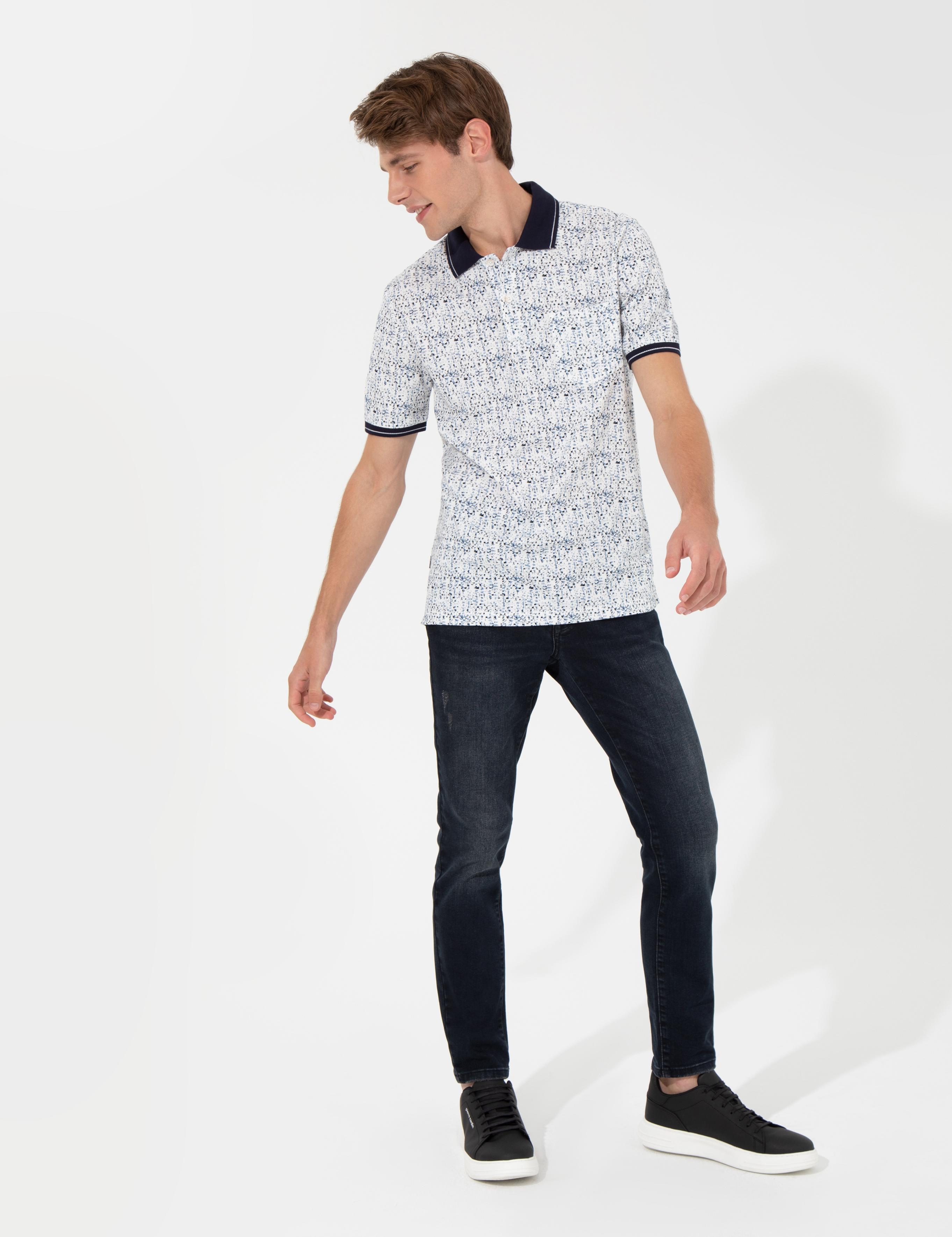 Lacivert Regular Fit Desenli Polo Yaka Tişört