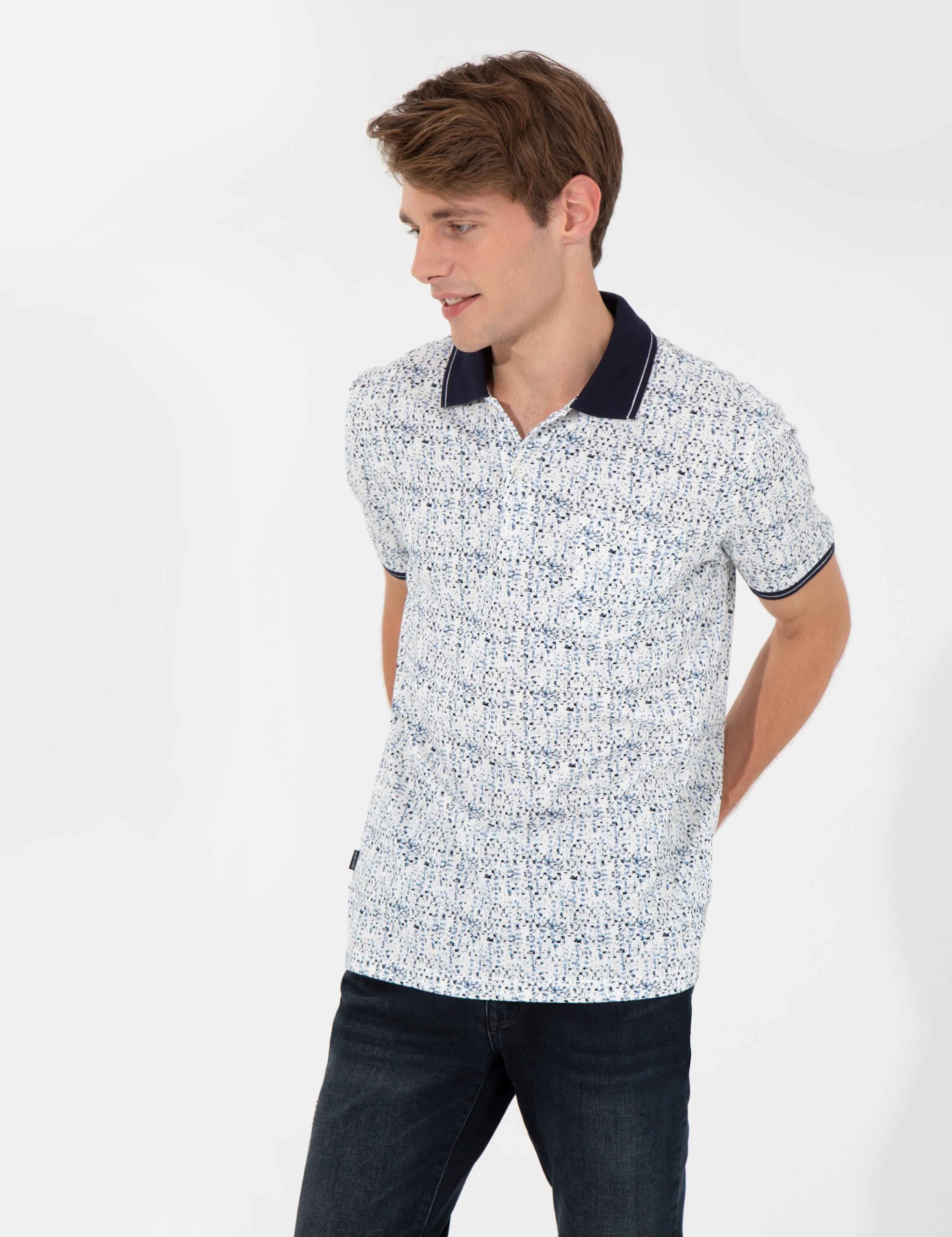 Lacivert Regular Fit Desenli Polo Yaka Tişört