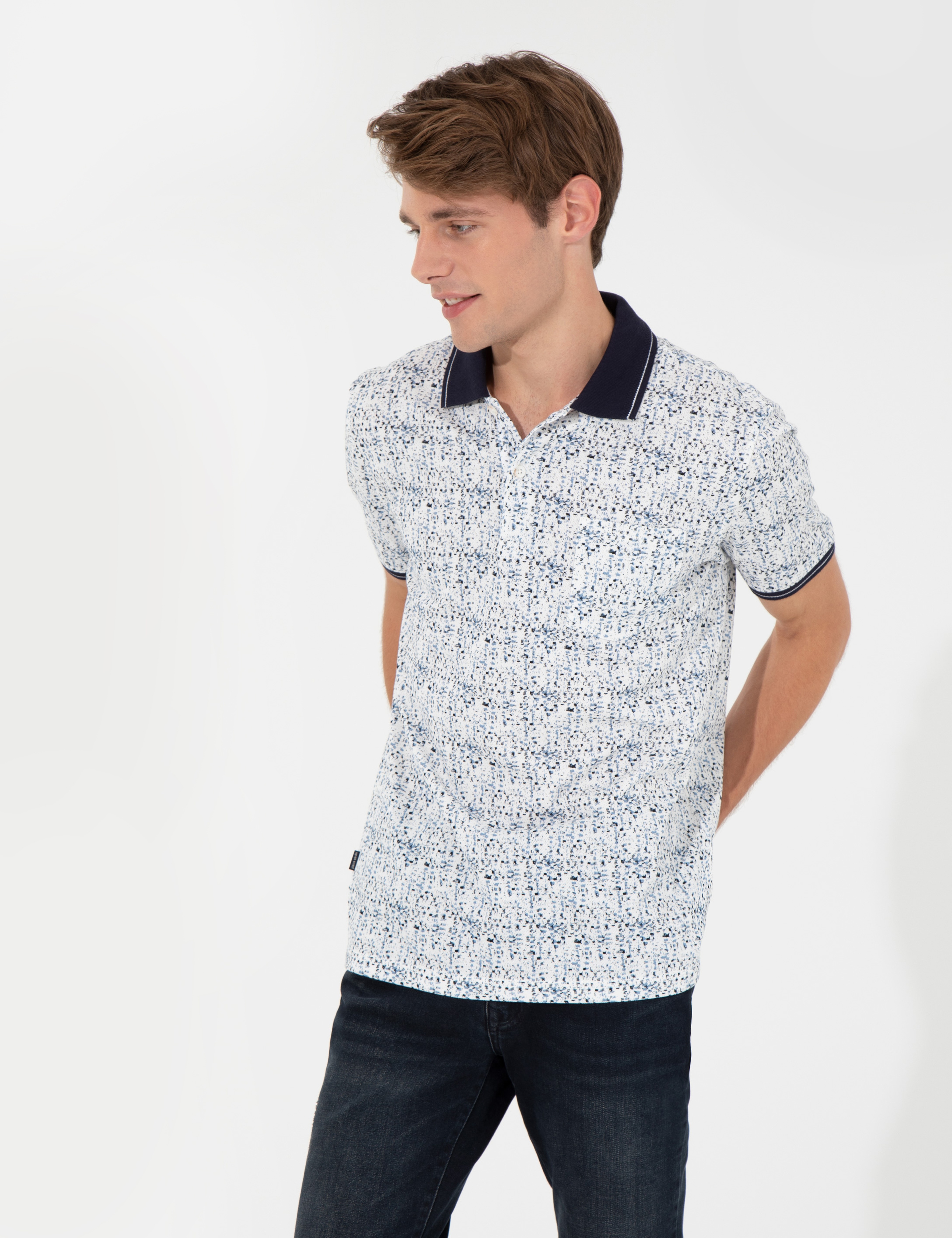 Lacivert Regular Fit Desenli Polo Yaka Tişört
