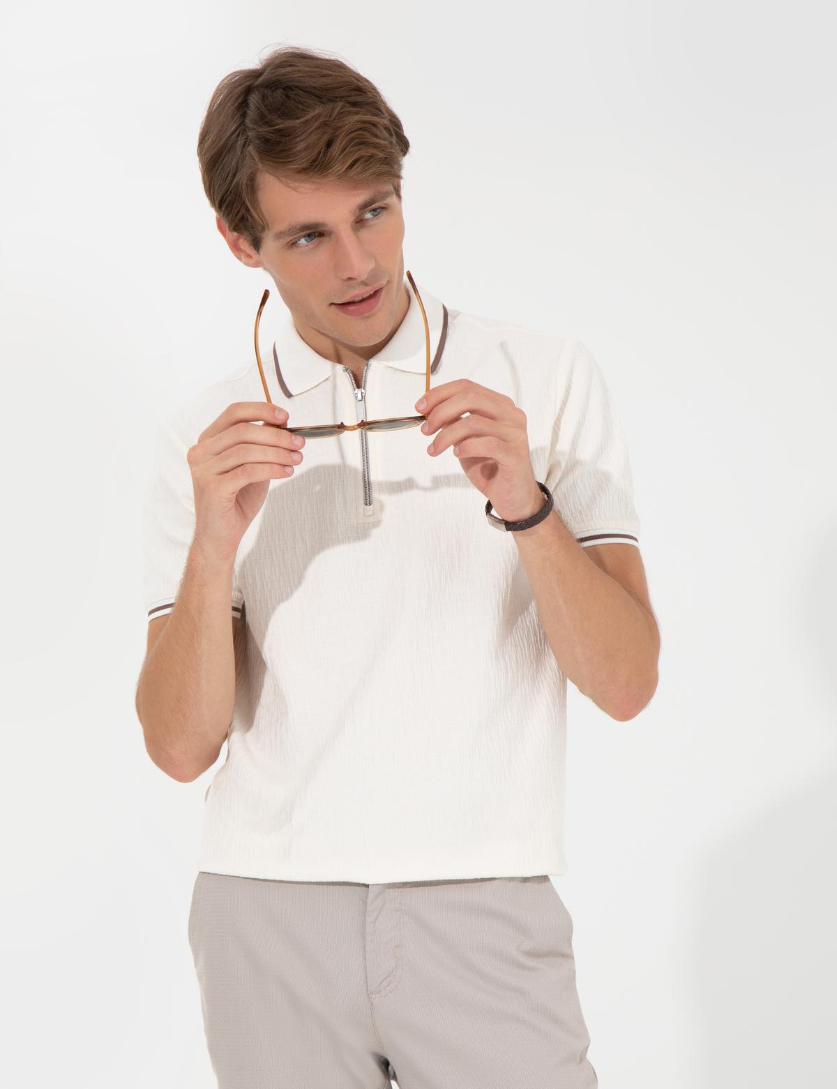 Ekru Slim Fit Tişört - 50249795018