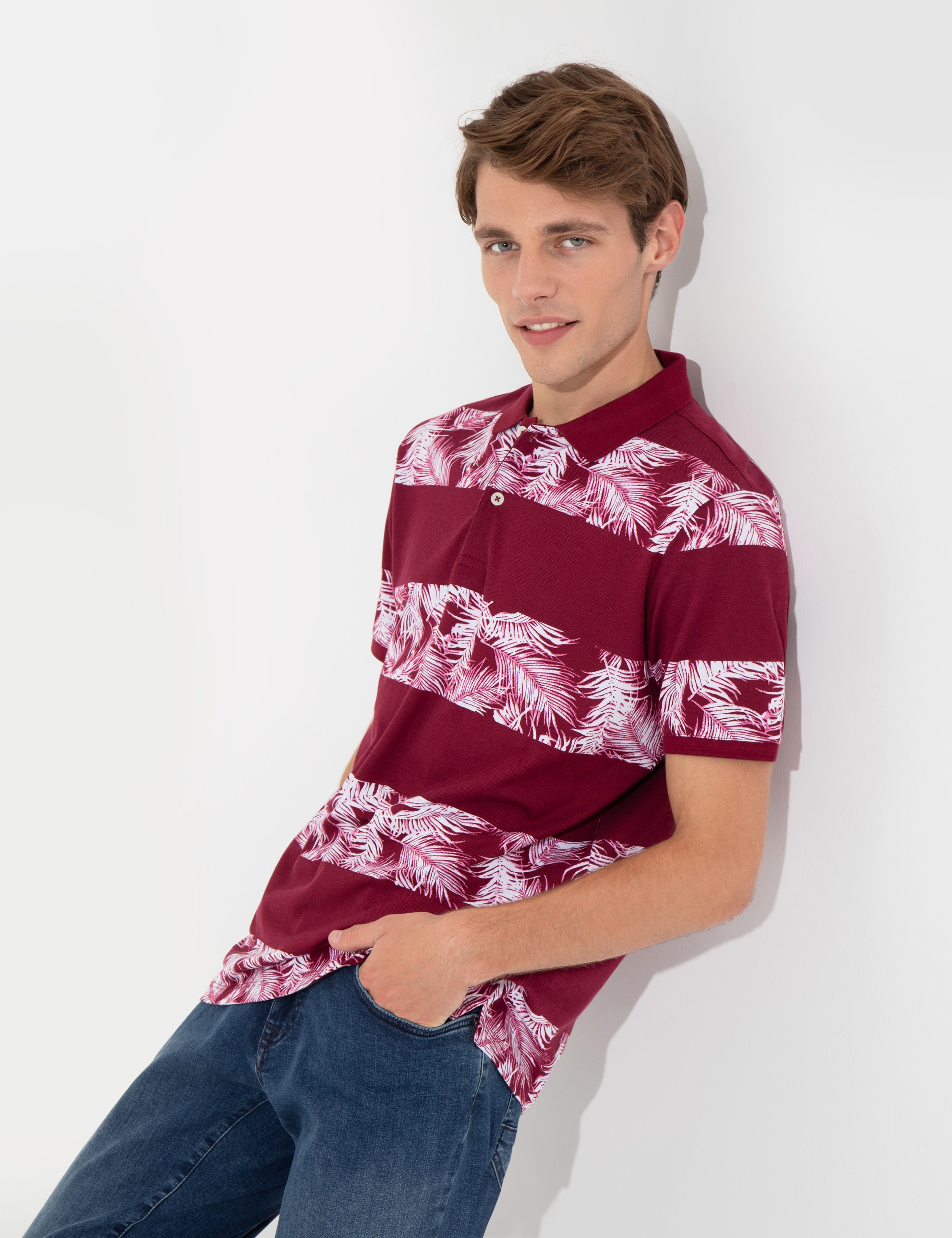 Bordo Slim Fit %100 Pamuk Düğmeli Polo Yaka T-Shirt - Image 3
