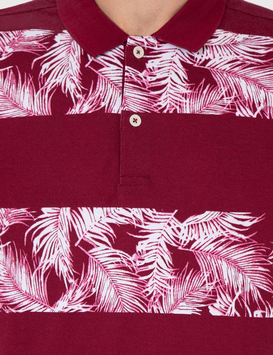 Bordo Slim Fit Baskılı Polo Yaka Tişört