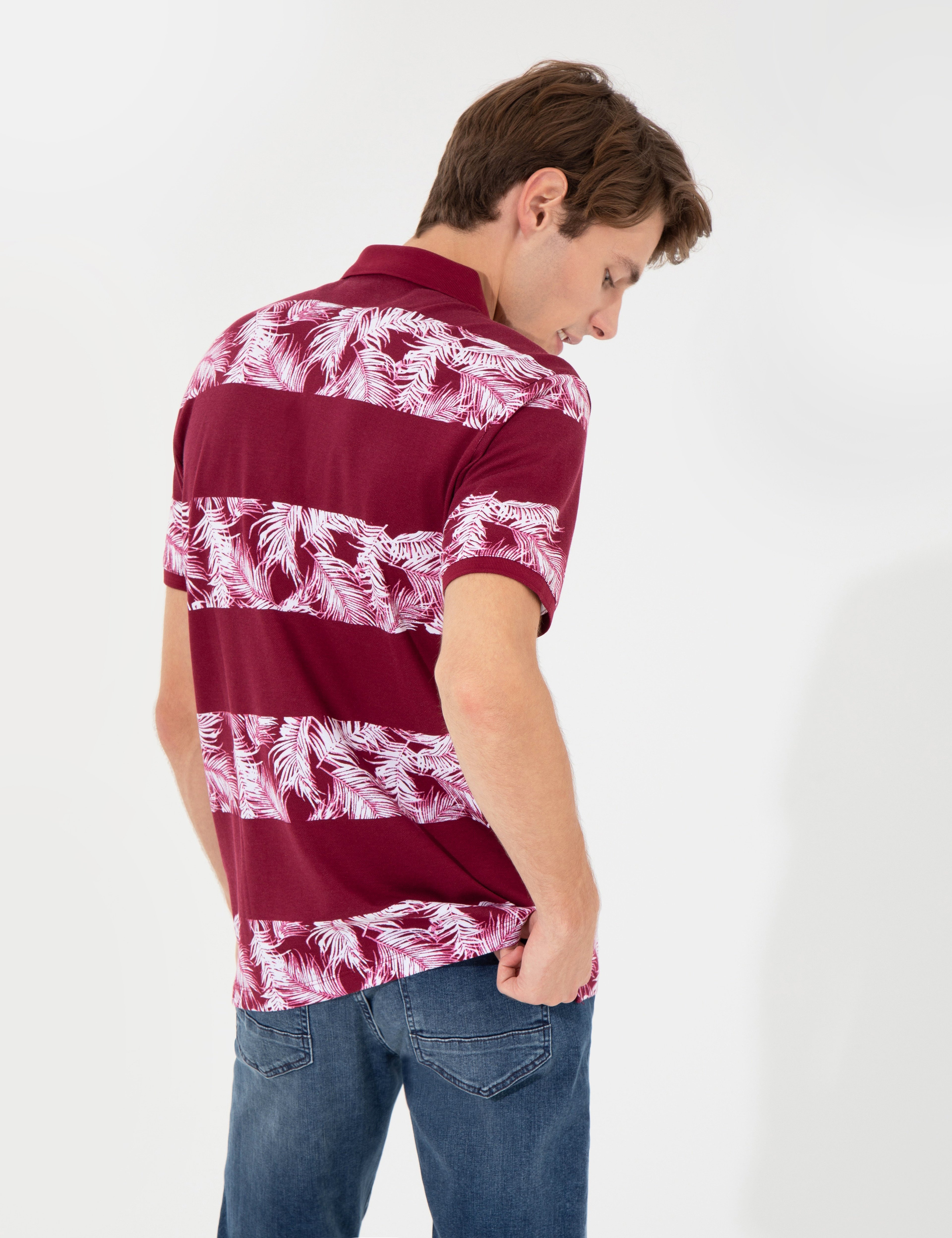 Bordo Slim Fit %100 Pamuk Düğmeli Polo Yaka T-Shirt