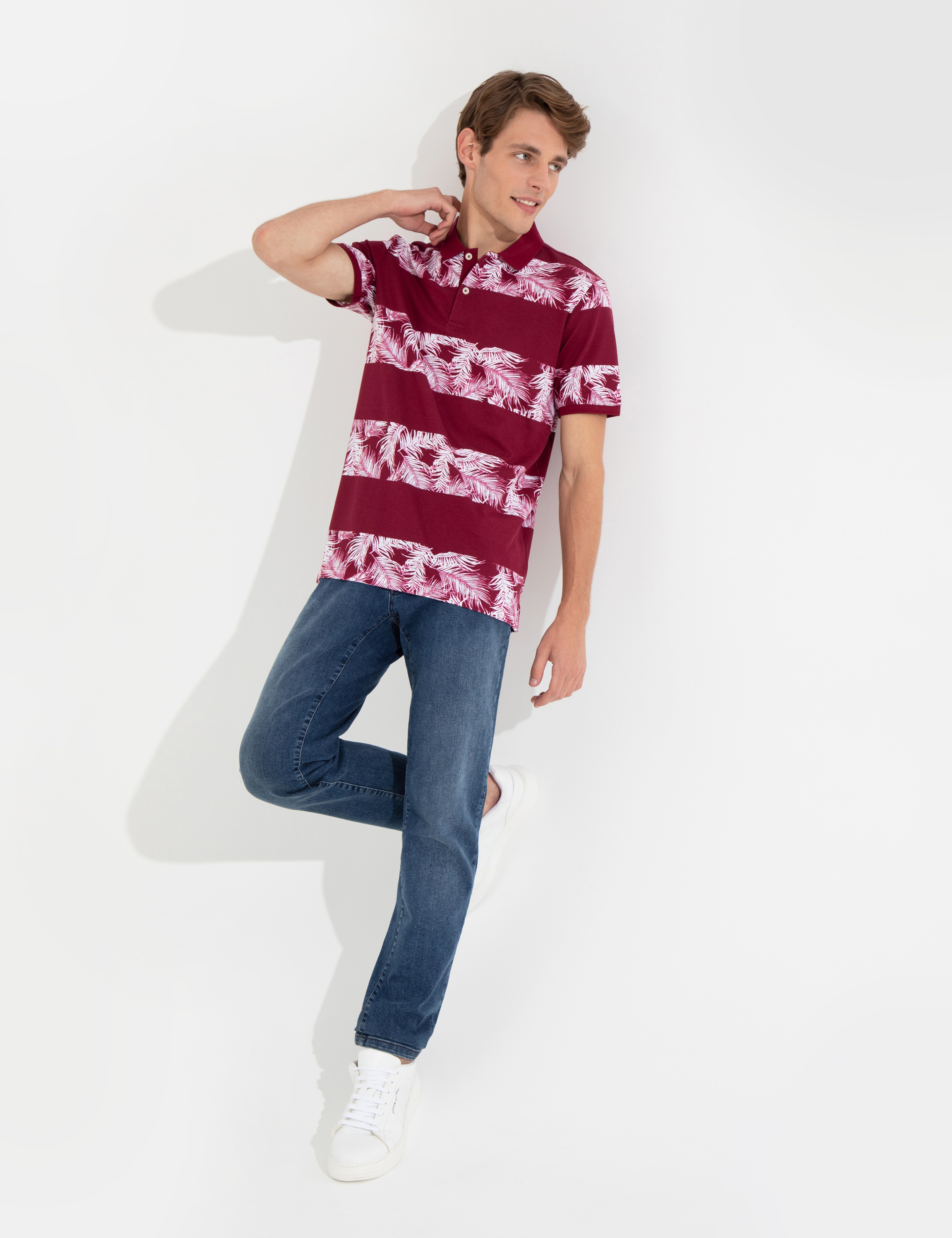 Bordo Slim Fit %100 Pamuk Düğmeli Polo Yaka T-Shirt - Image 4