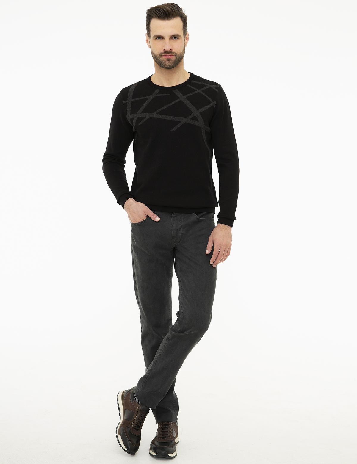 Siyah Slim Fit Triko Kazak - 50226535006