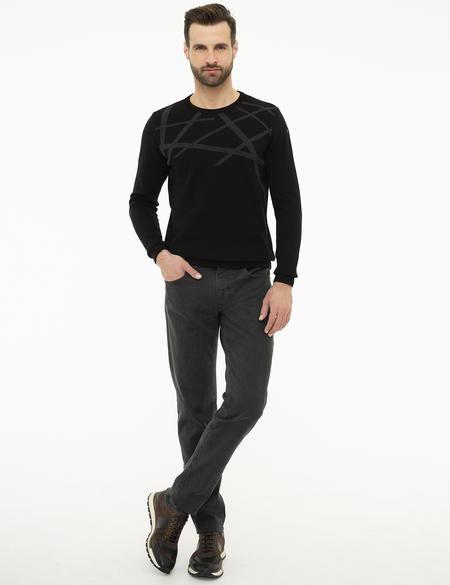 Siyah Slim Fit Triko Kazak - 50226535006