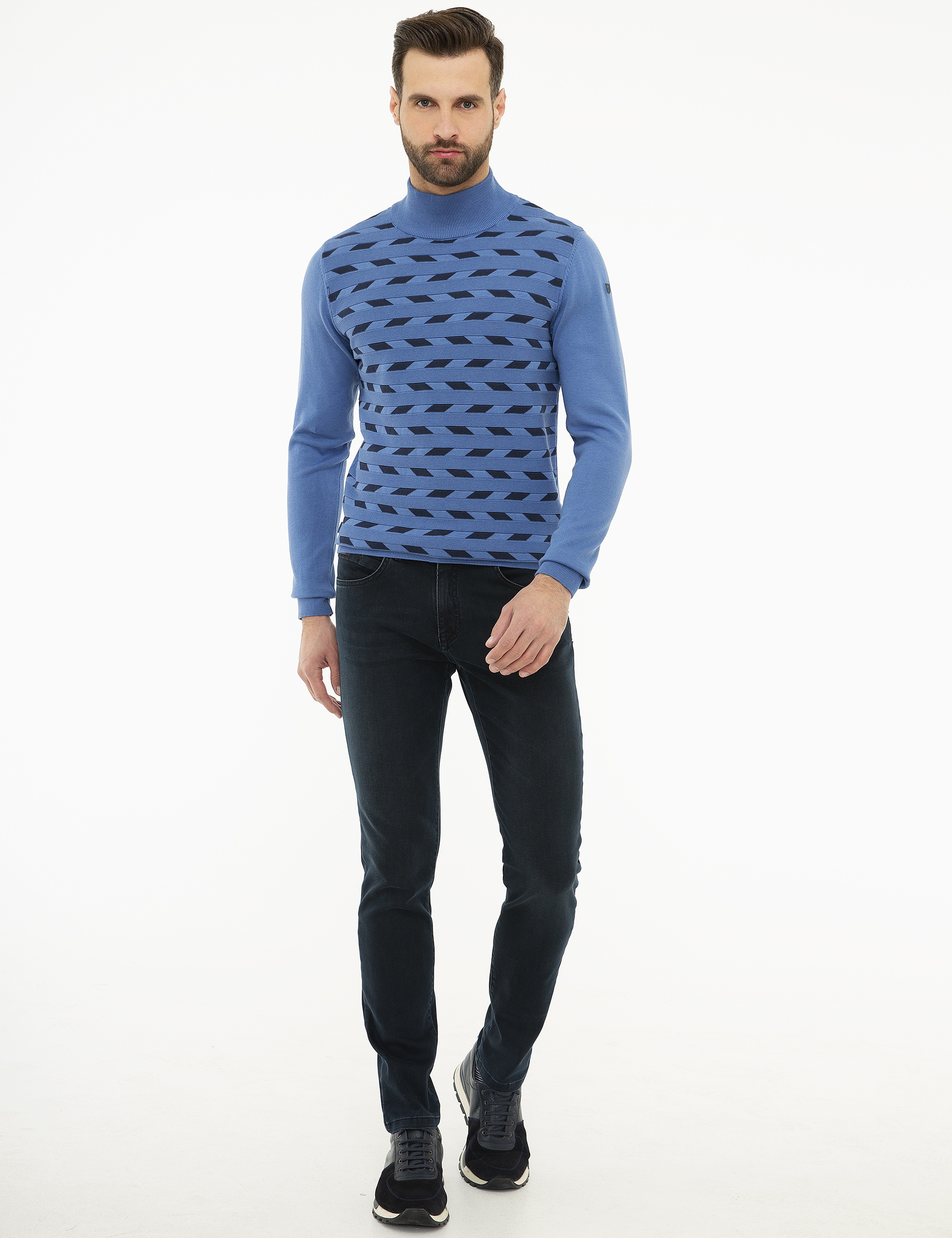 İndigo Mavi Slim Fit Triko Kazak