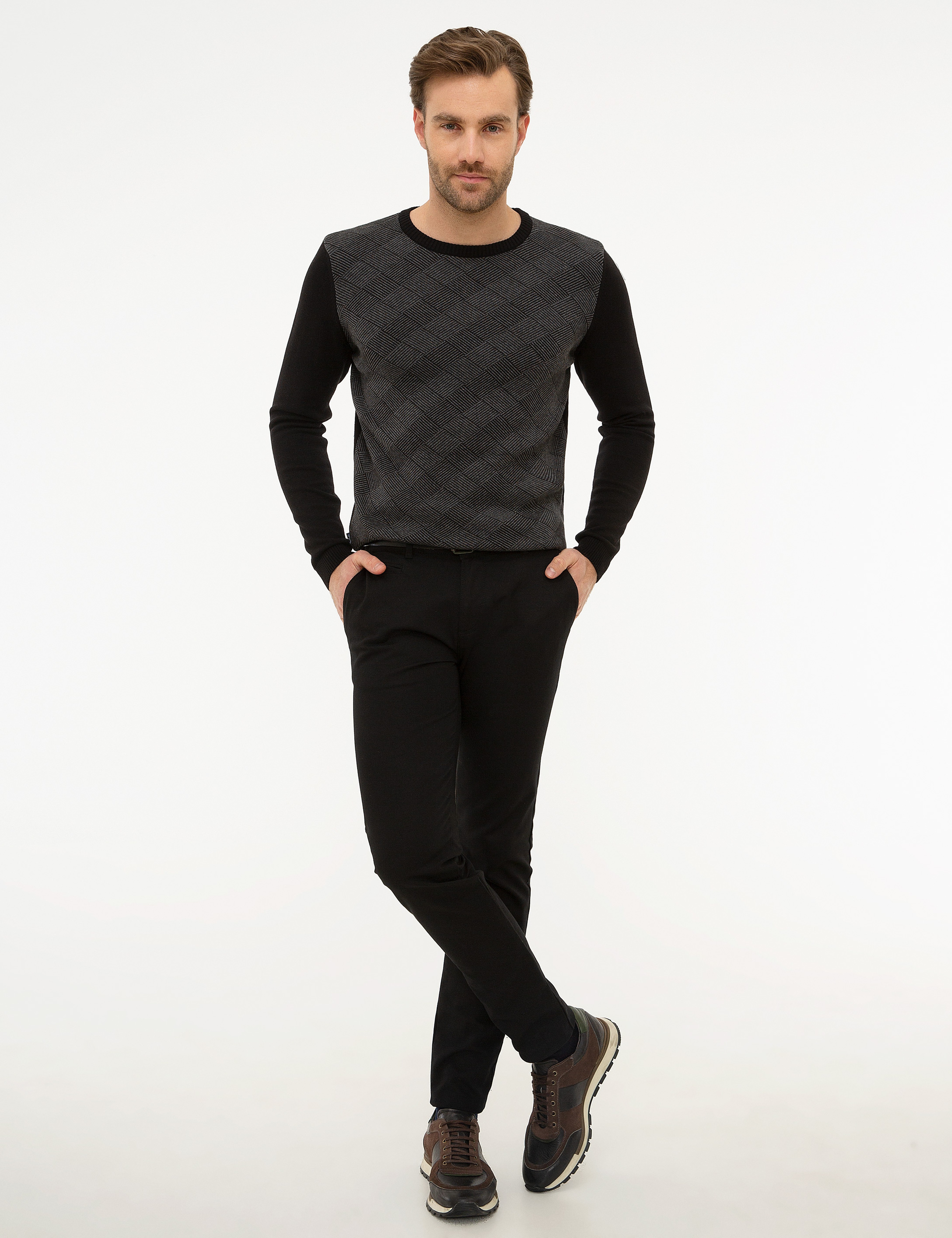 Siyah Slim Fit Triko Kazak - Image 5