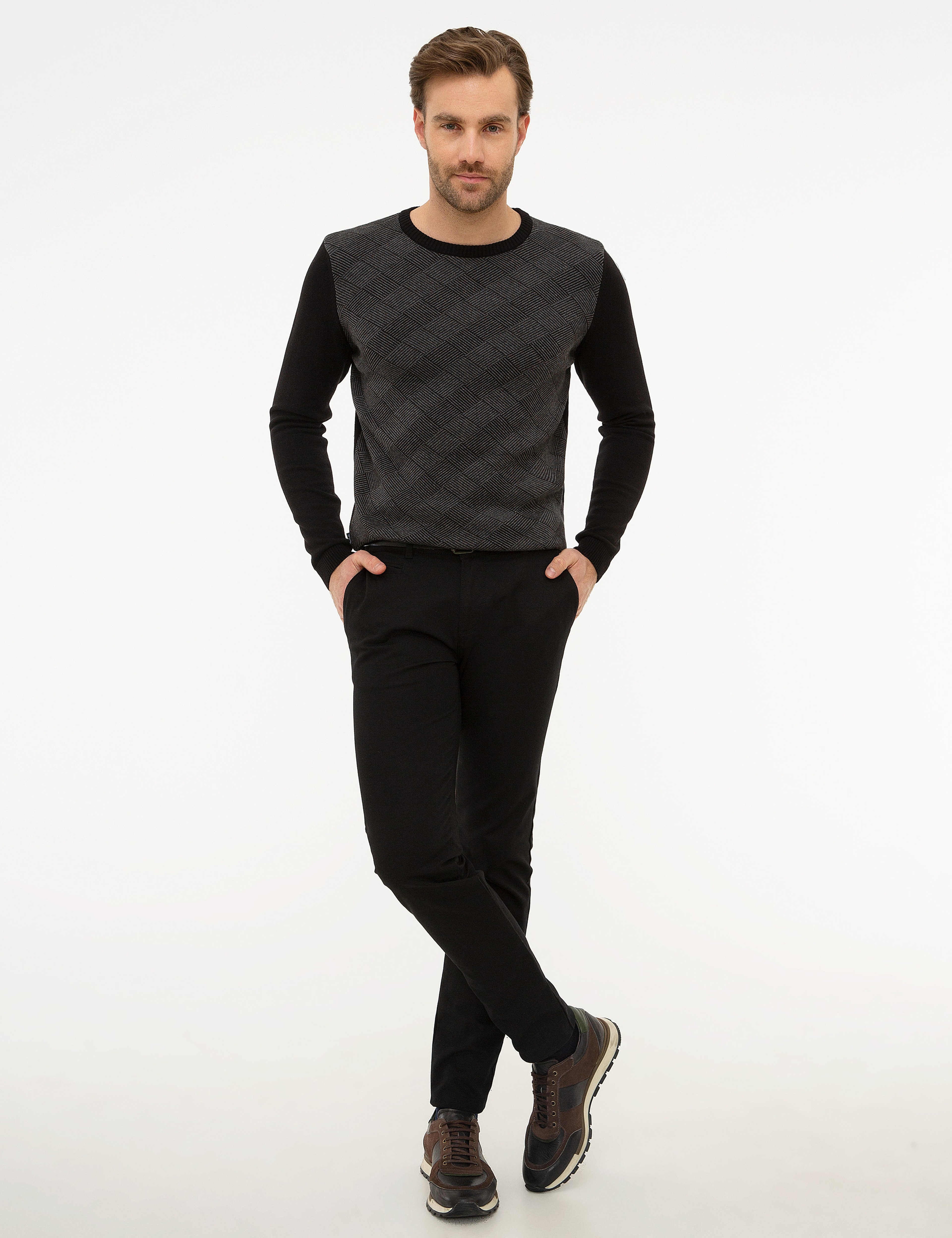 Siyah Slim Fit Triko Kazak