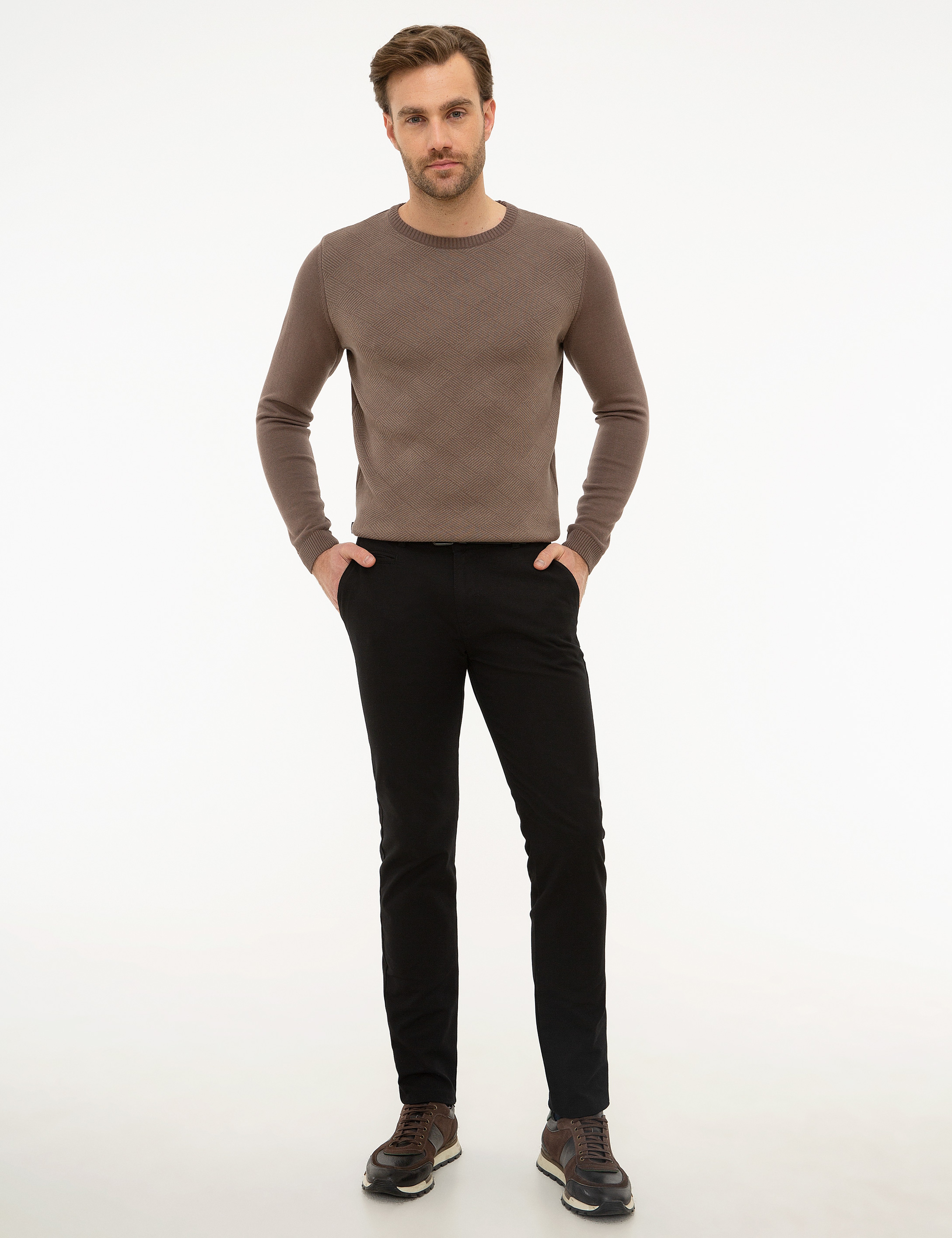 Kahverengi Slim Fit Triko Kazak - Image 5