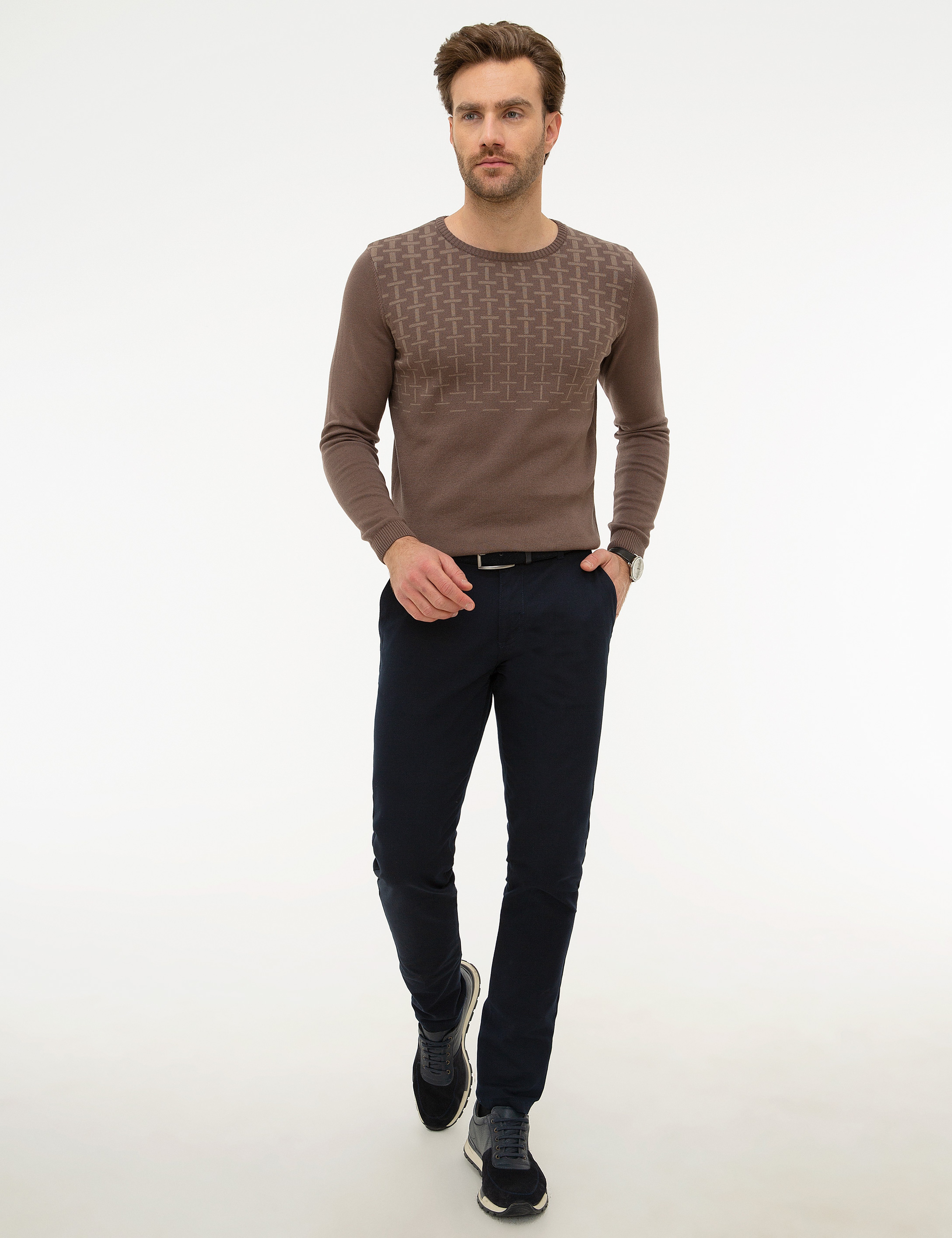 Kahverengi Slim Fit Triko Kazak