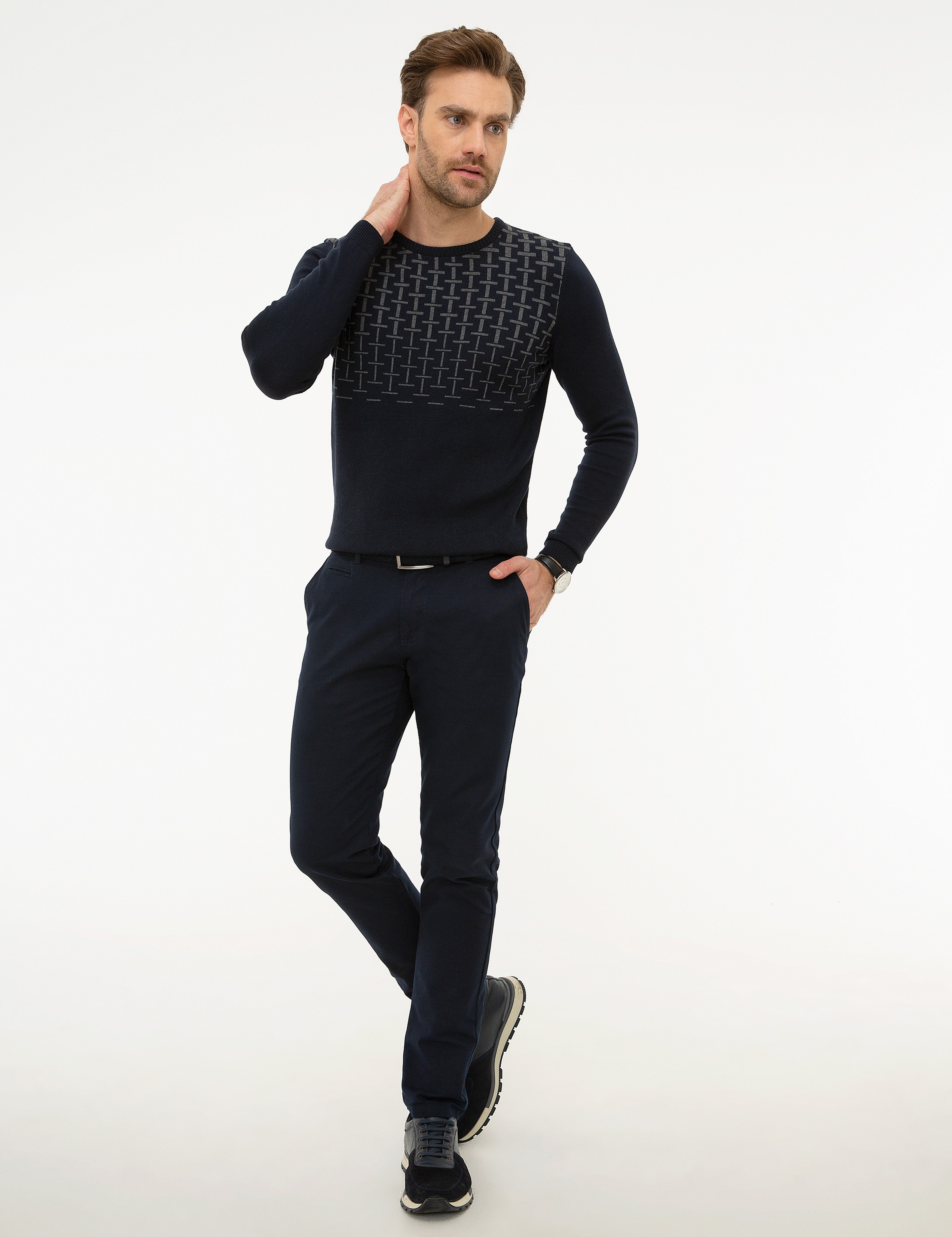 Koyu Lacivert Slim Fit Triko Kazak - Image 5