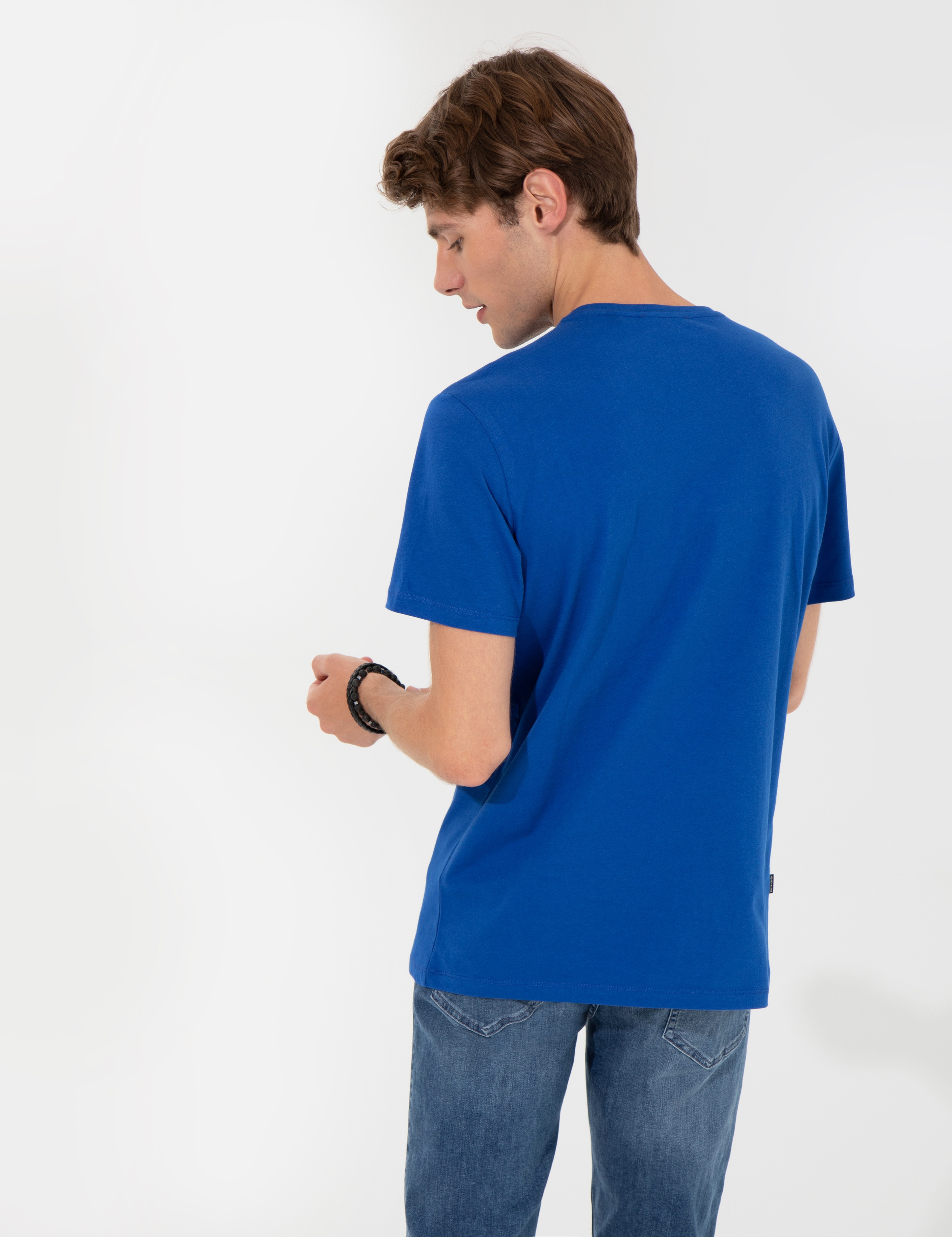 Mavi Slim Fit Baskılı Bisiklet Yaka Tişört - Image 5