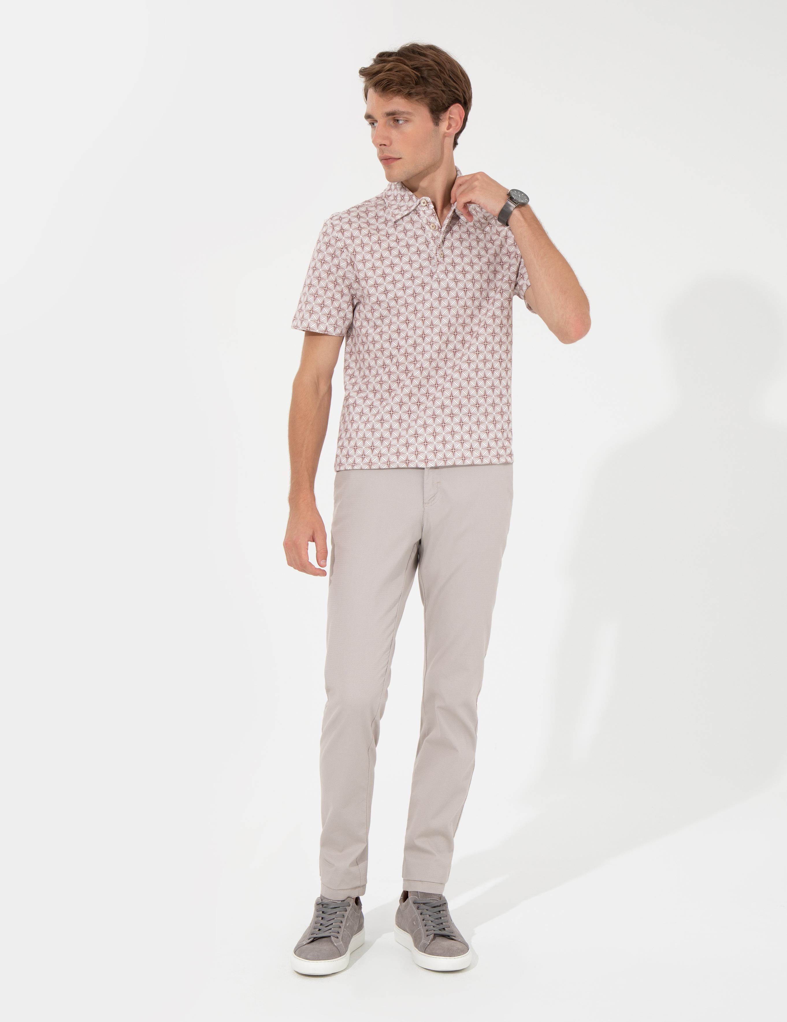 Açık Kahverengi Slim Fit Baskılı Polo Yaka Tişört