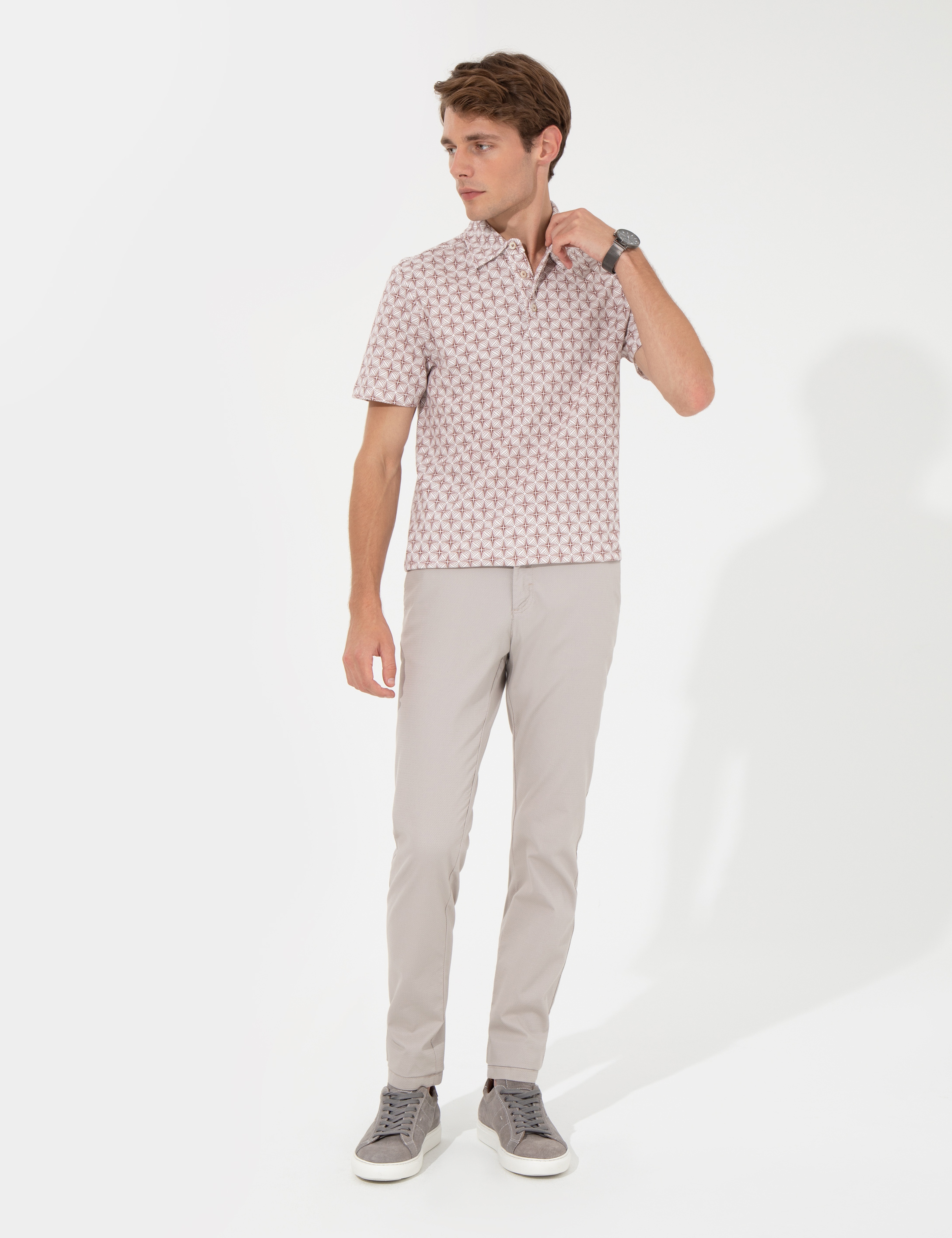 Açık Kahverengi Slim Fit Baskılı Polo Yaka Tişört - Image 4