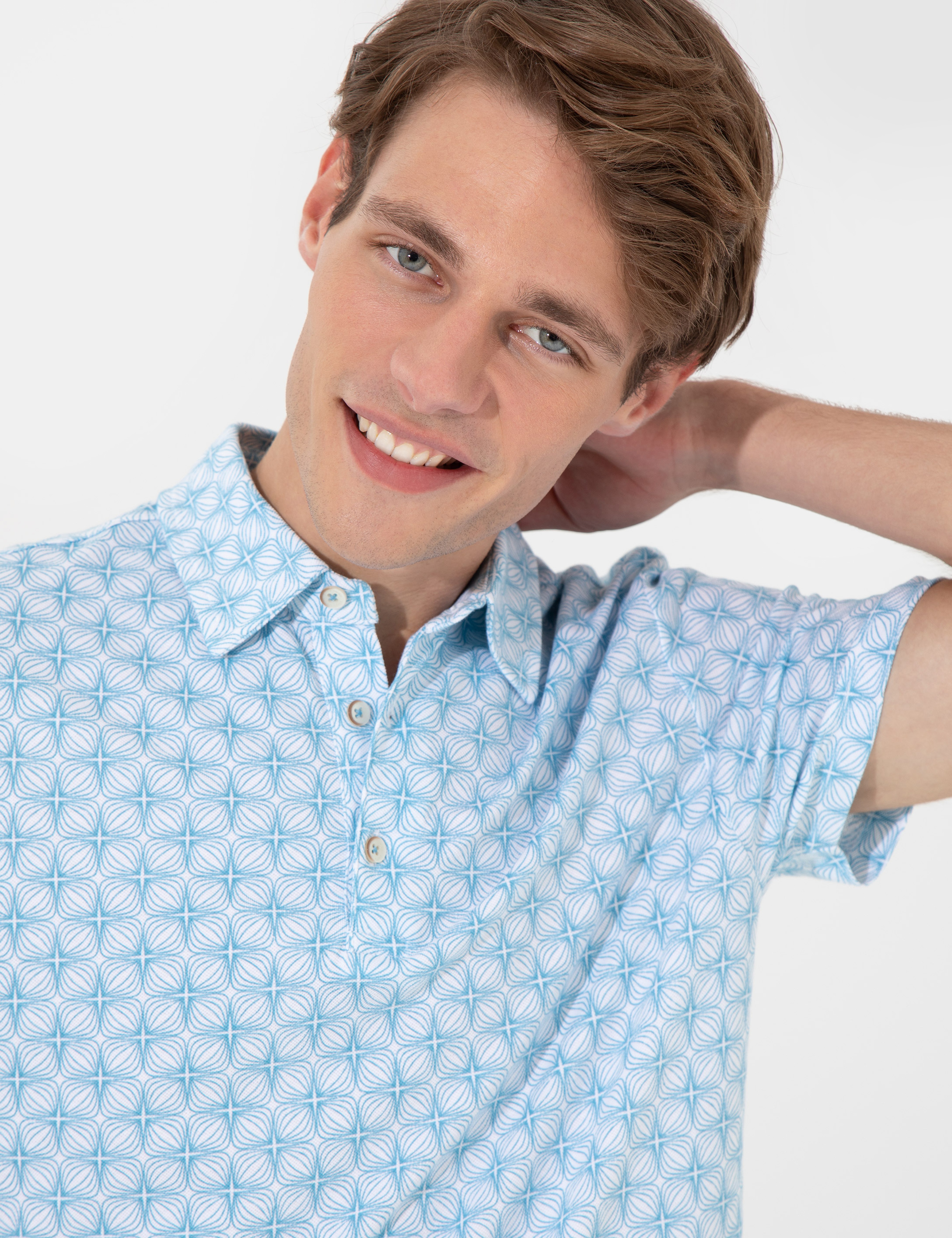 Mavi Slim Fit Desenli Polo Yaka Tişört