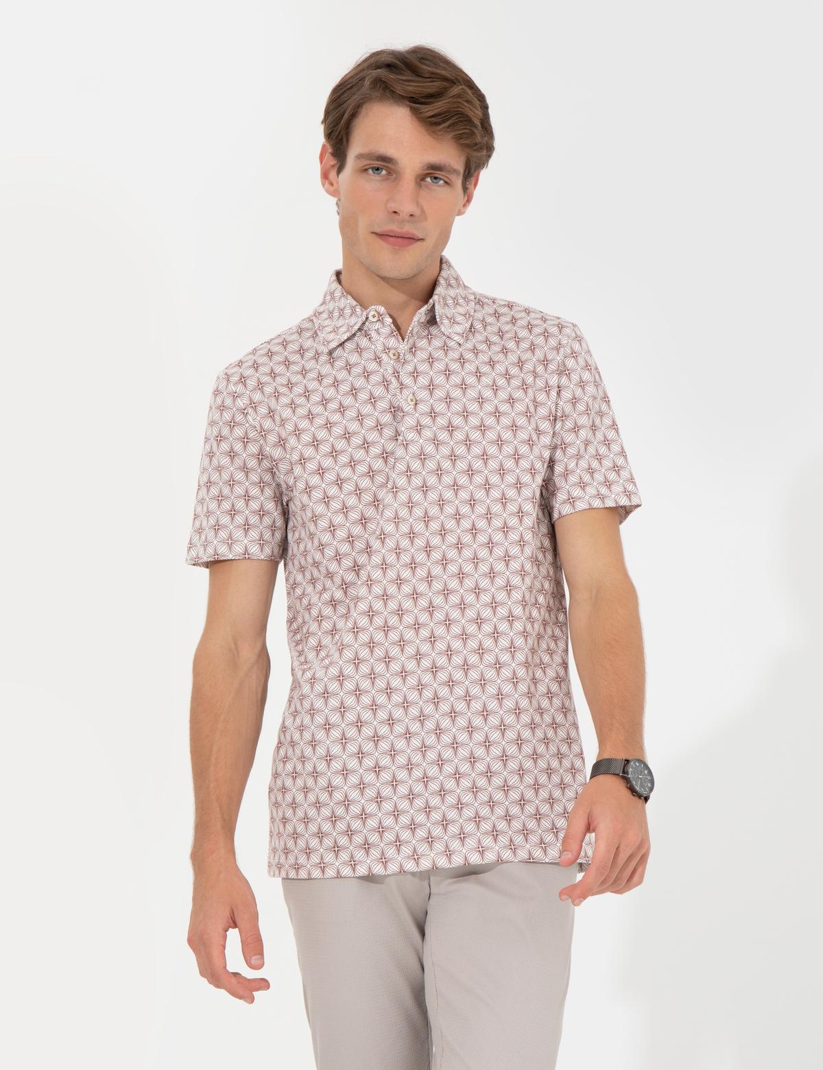 Açık Kahverengi Slim Fit Baskılı Polo Yaka Tişört - 50242062001