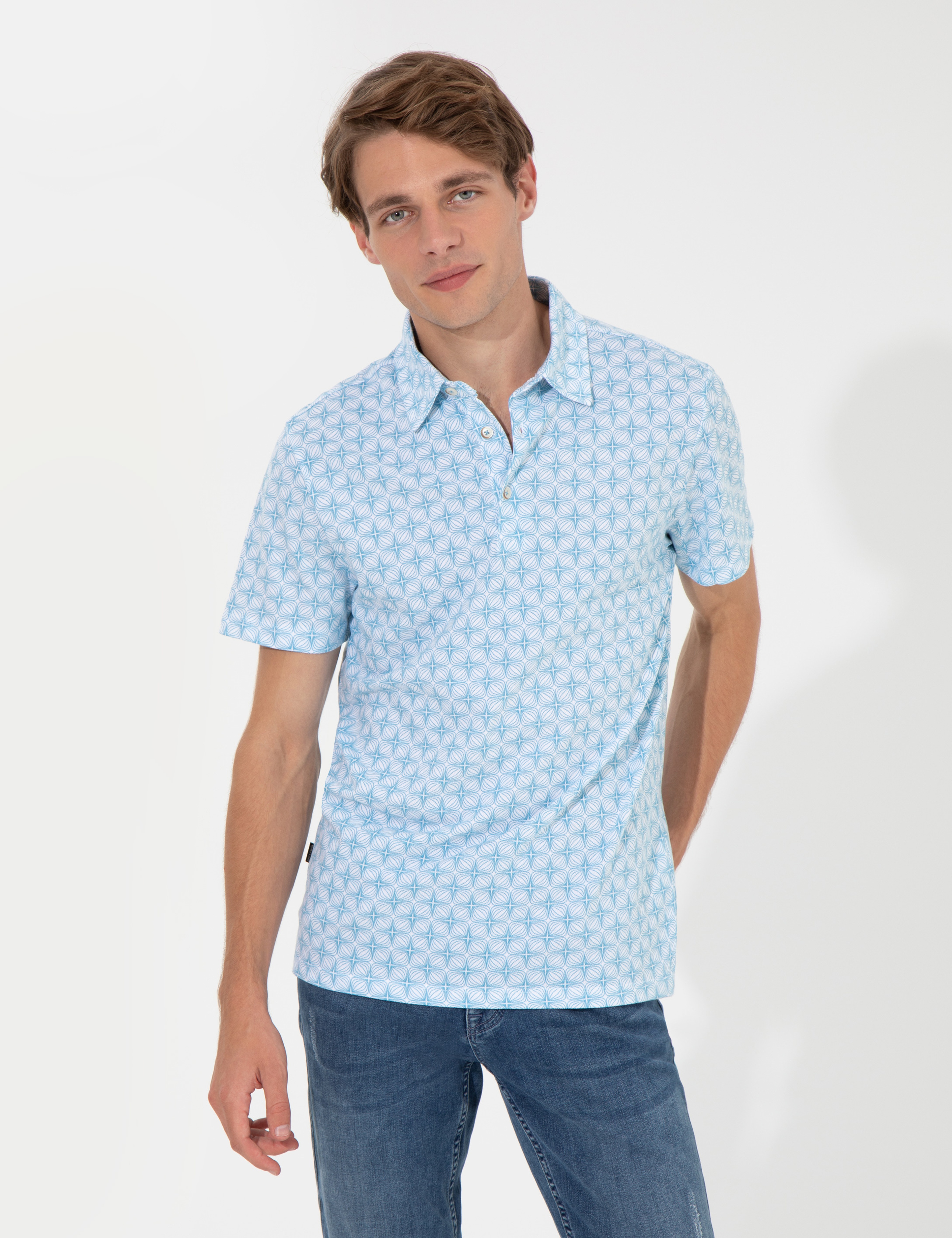 Mavi Slim Fit Desenli Polo Yaka Tişört - Image 3