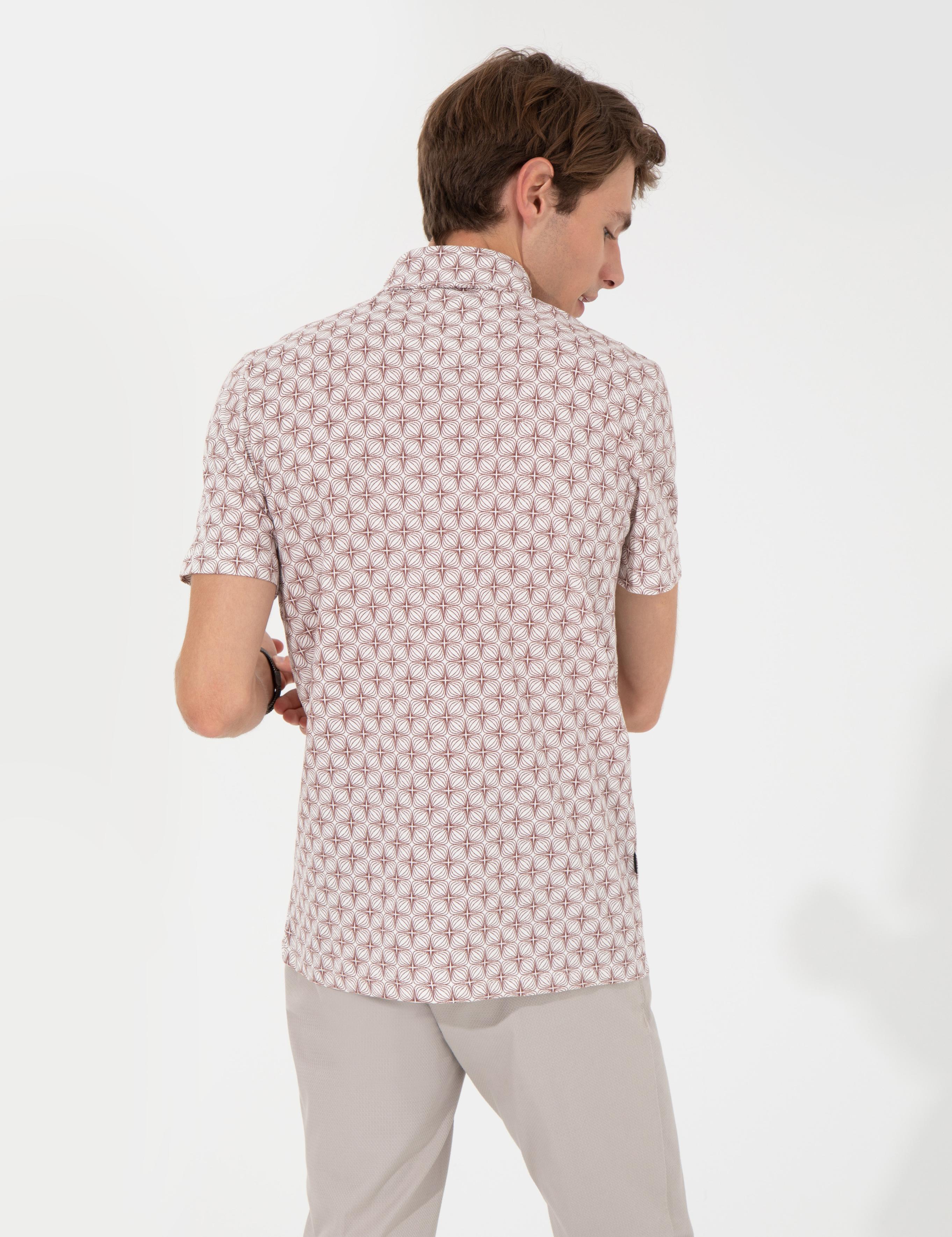 Açık Kahverengi Slim Fit Baskılı Polo Yaka Tişört