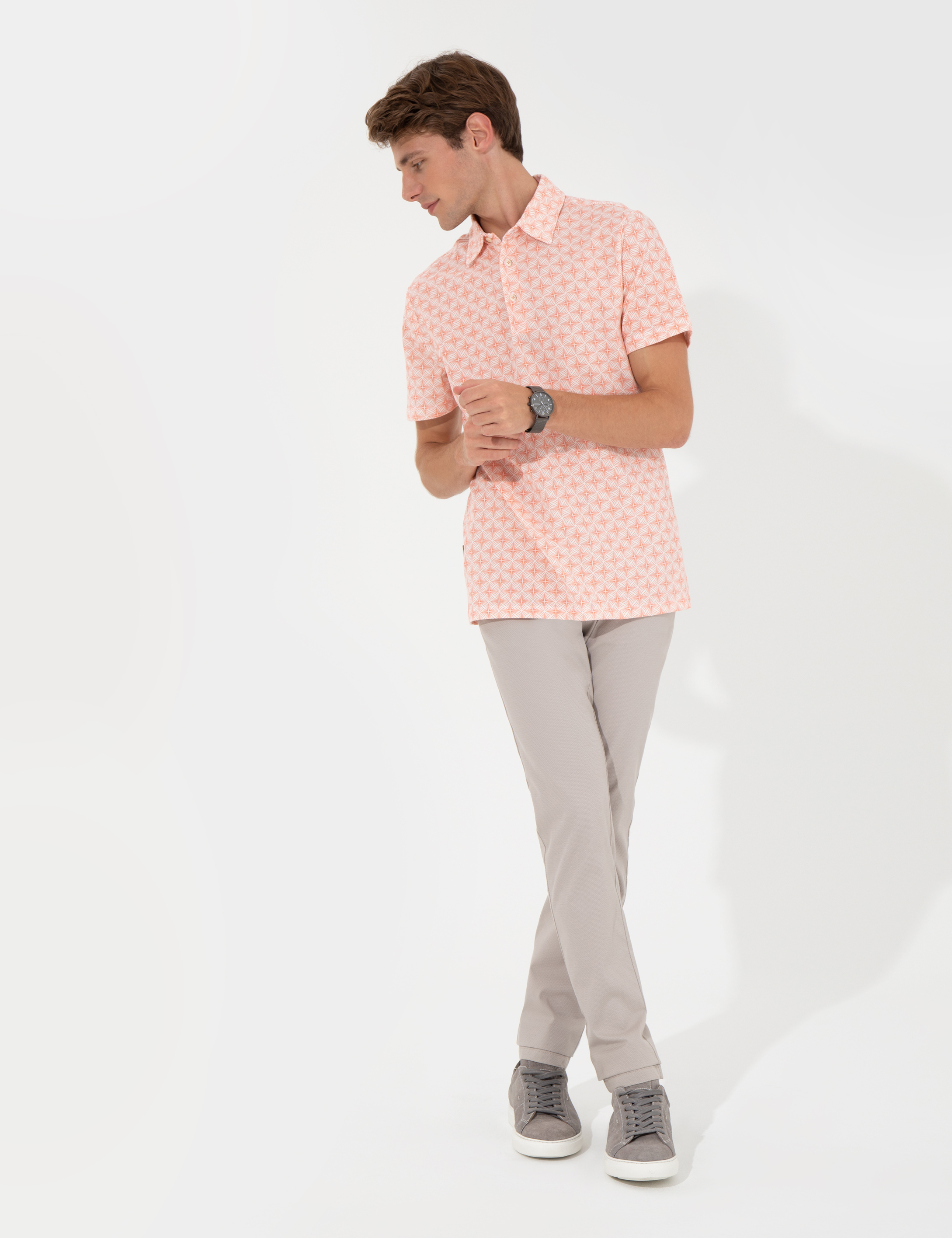 Somon Slim Fit Desenli Polo Yaka Tişört - Image 4