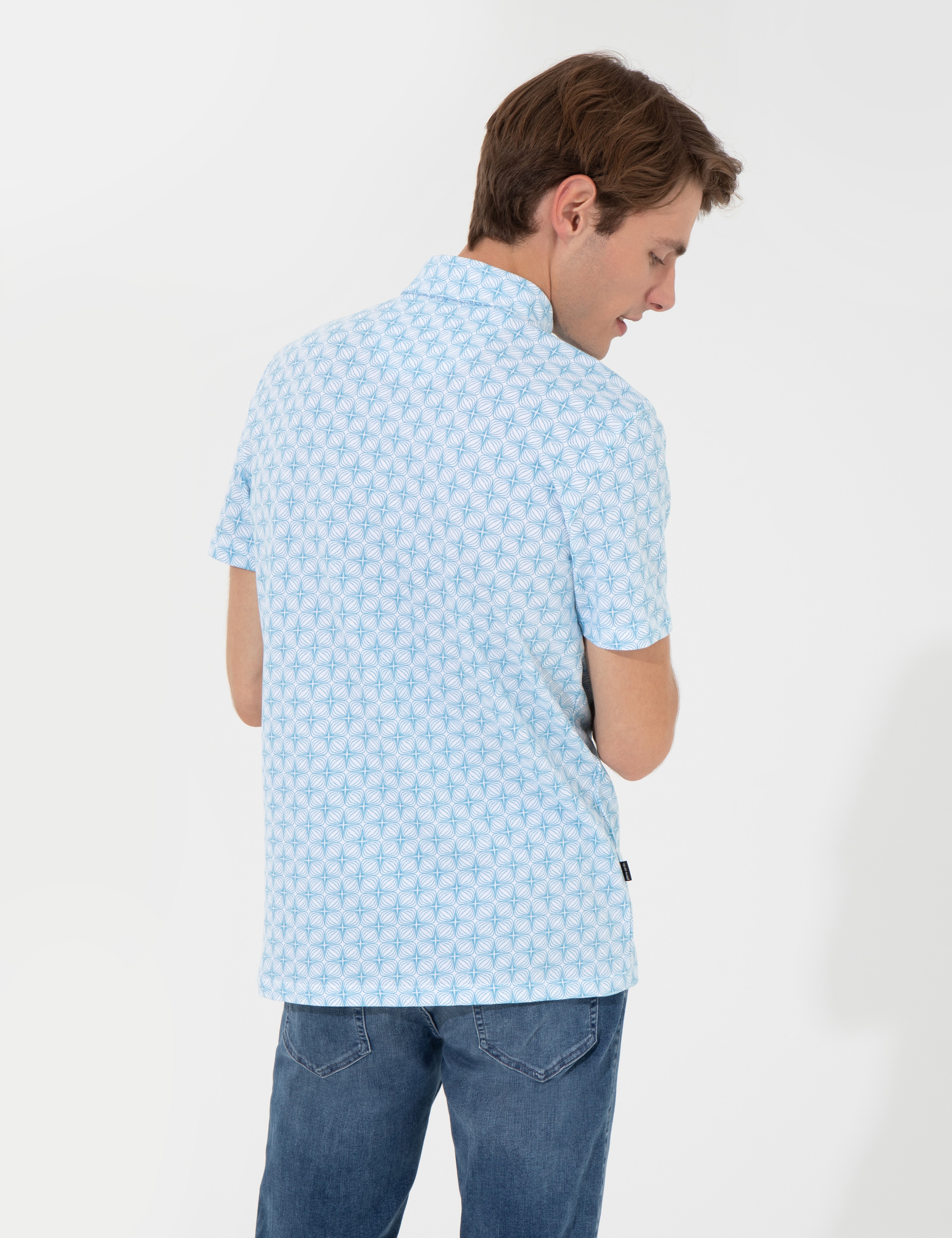 Mavi Slim Fit Desenli Polo Yaka Tişört - Image 5