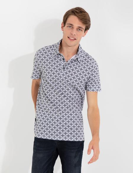 Siyah Slim Fit Desenli Polo Yaka Tişört - 50242062026