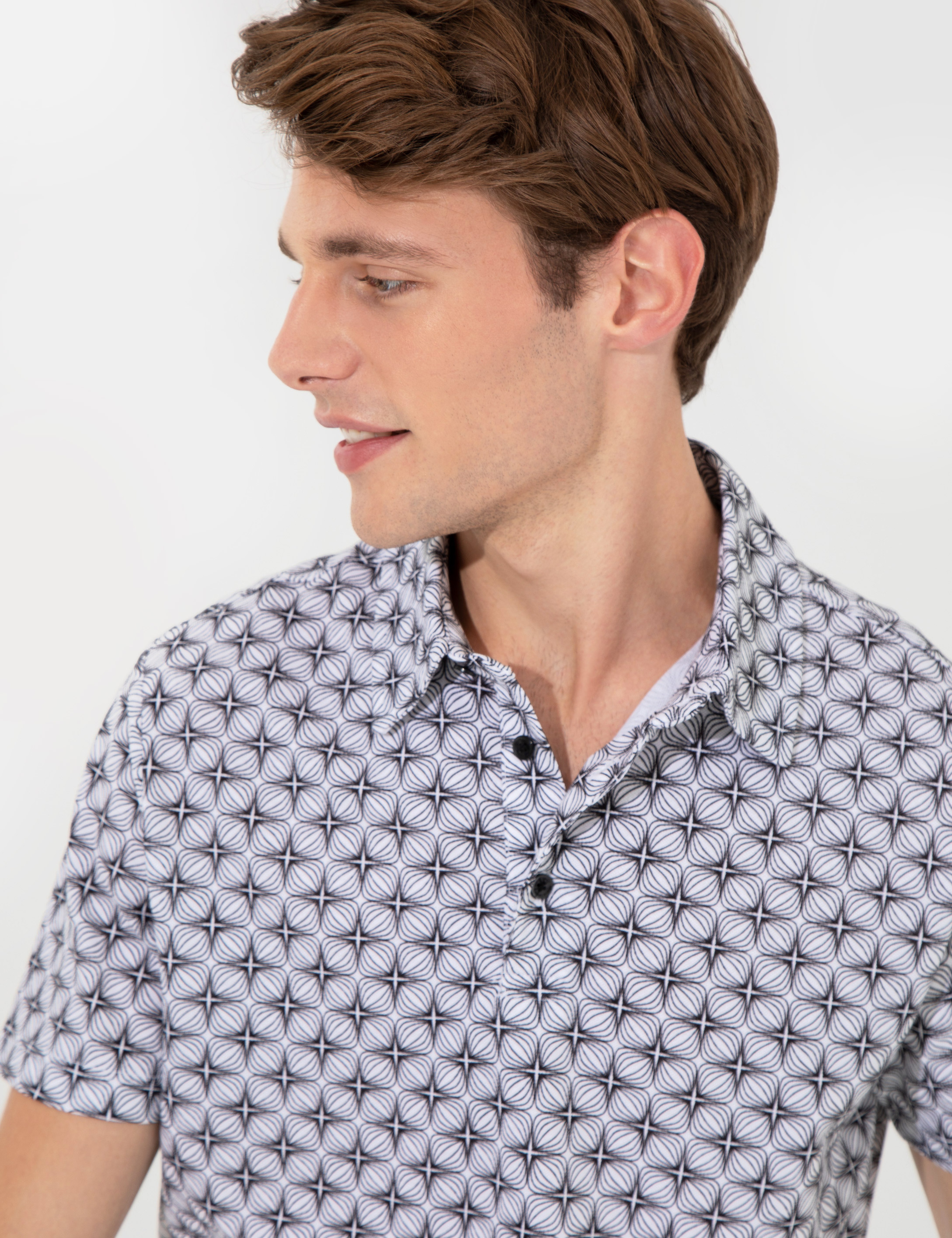 Siyah Slim Fit Desenli Polo Yaka Tişört