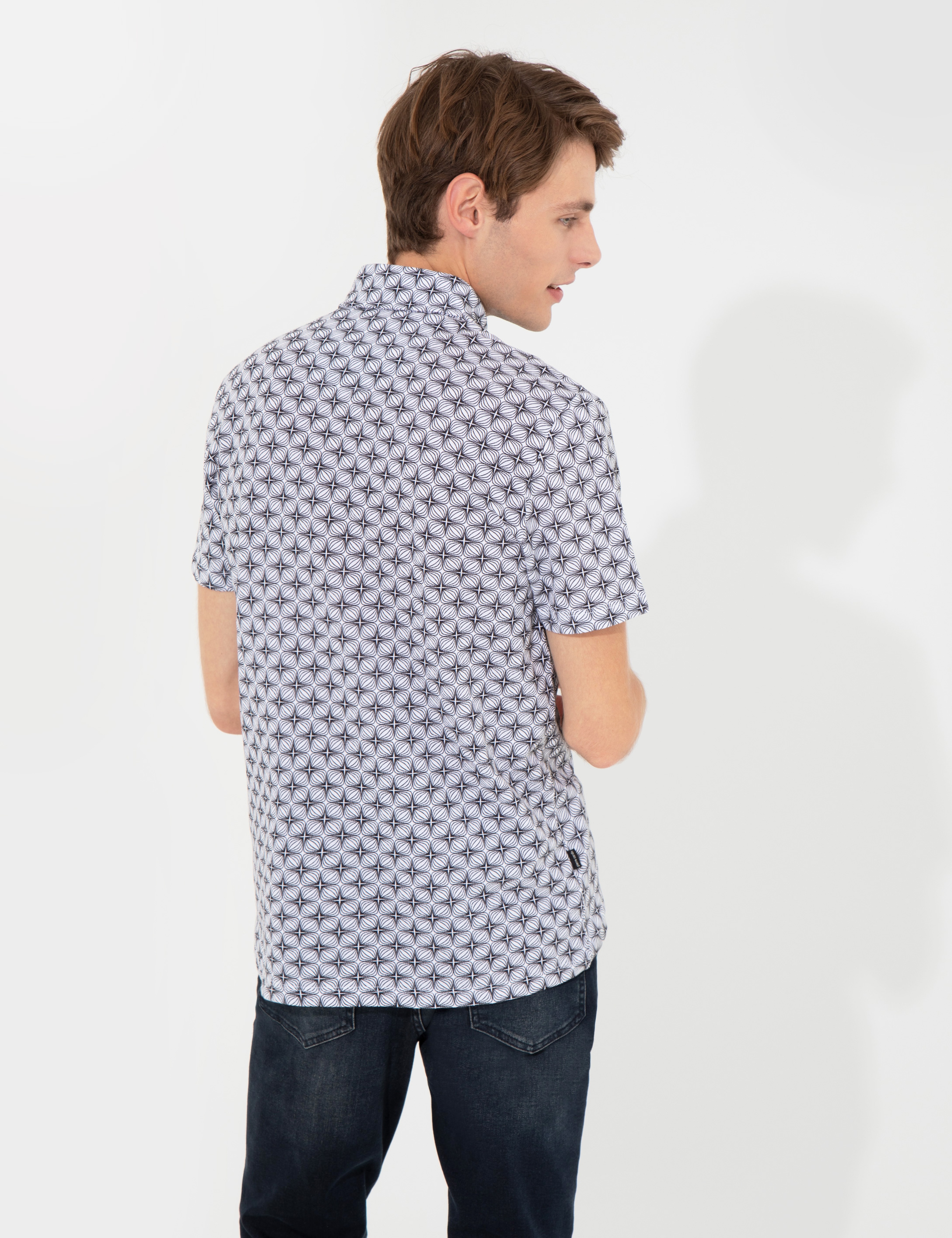 Siyah Slim Fit Desenli Polo Yaka Tişört - Image 5