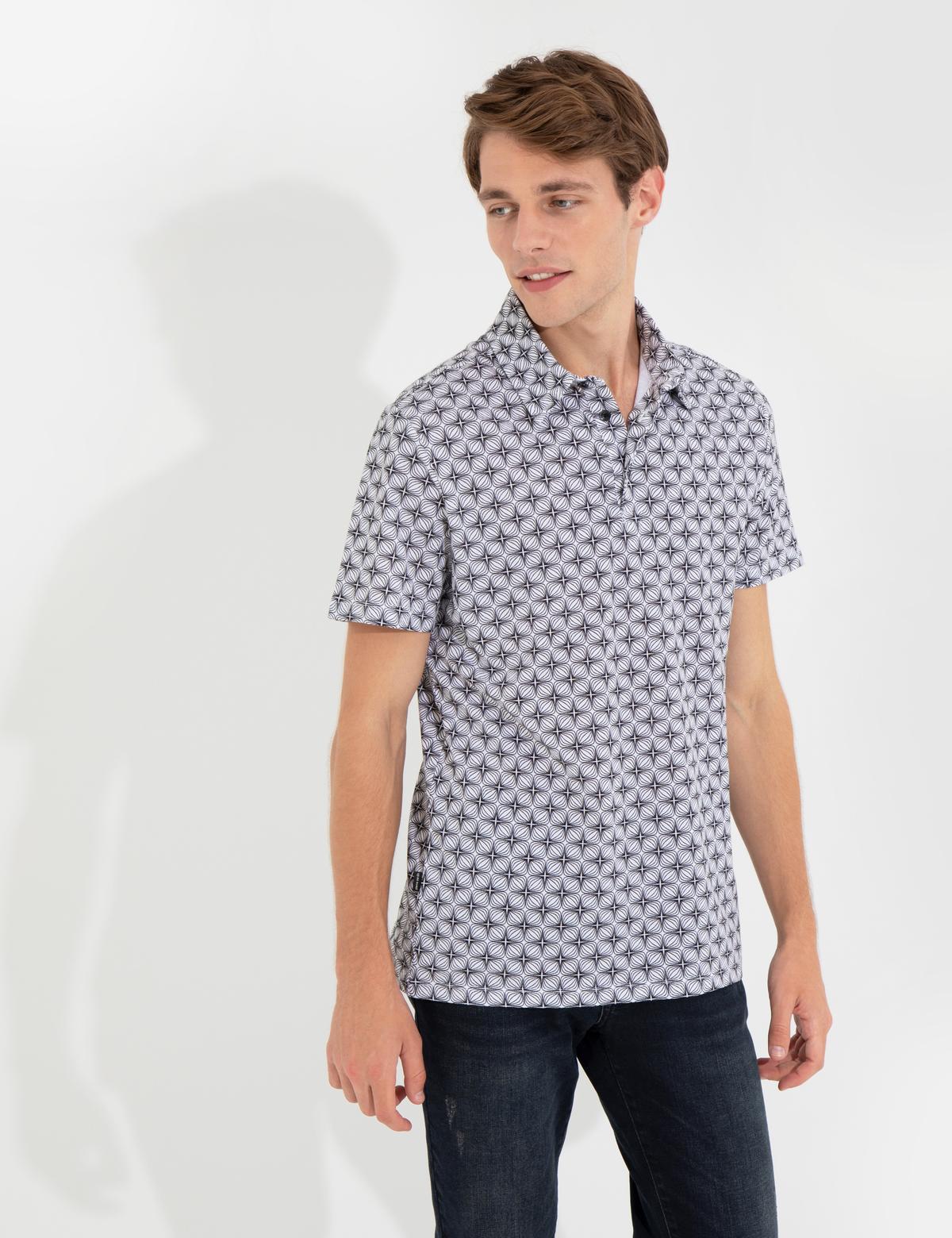 Siyah Slim Fit Desenli Polo Yaka Tişört - 50242062026