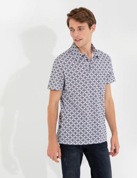 Siyah Slim Fit Desenli Polo Yaka Tişört - 50242062026