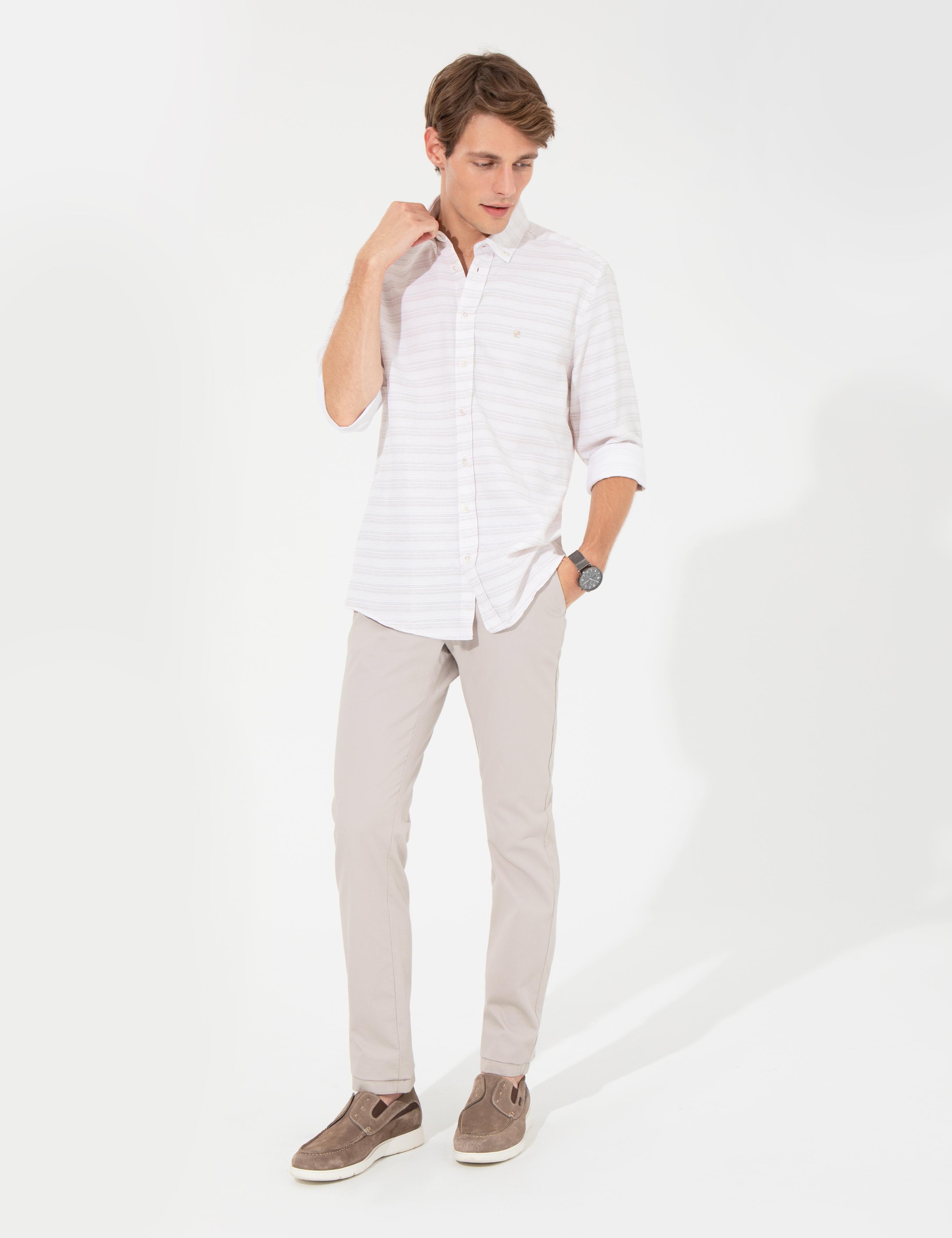 Bej Slim Fit Uzun Kollu Gömlek