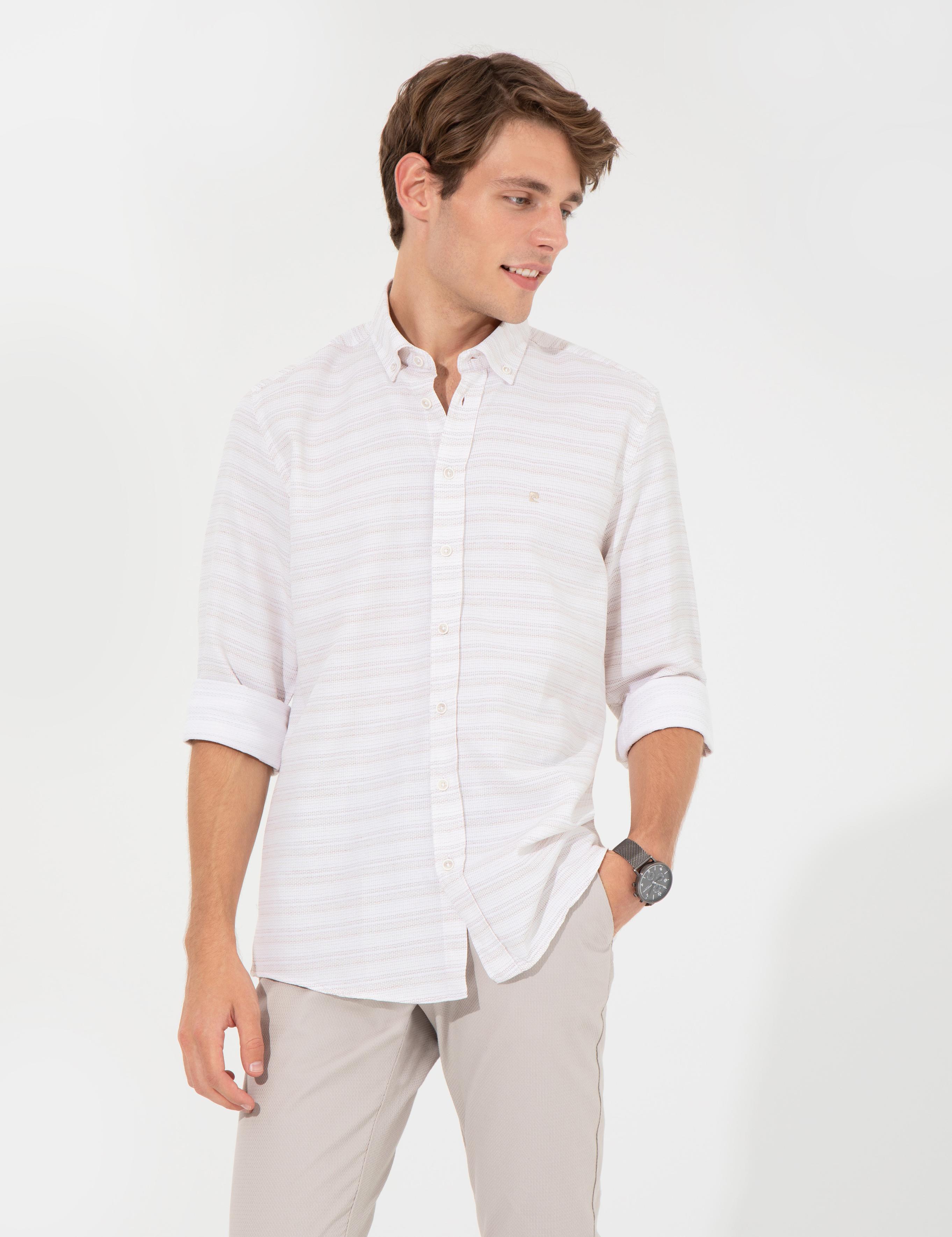 Bej Slim Fit Uzun Kollu Gömlek