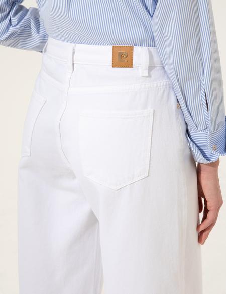 Beyaz Flare Cropped Kanvas Pantolon - 50246730037