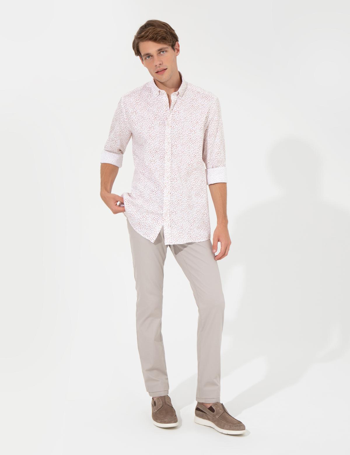 Açık Kahverengi Slim Fit Uzun Kollu Gömlek - 50248488003