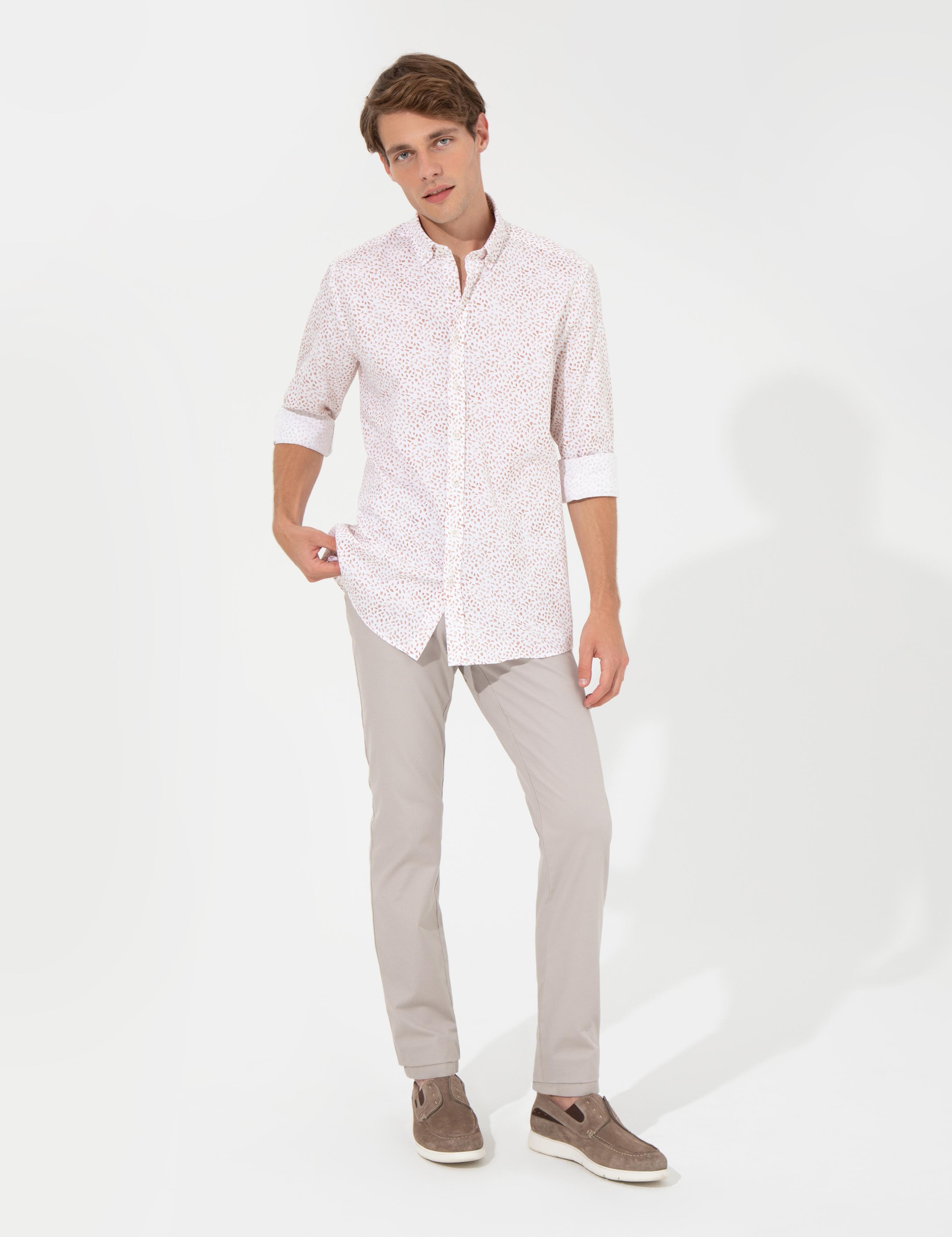 Açık Kahverengi Slim Fit Uzun Kollu Gömlek