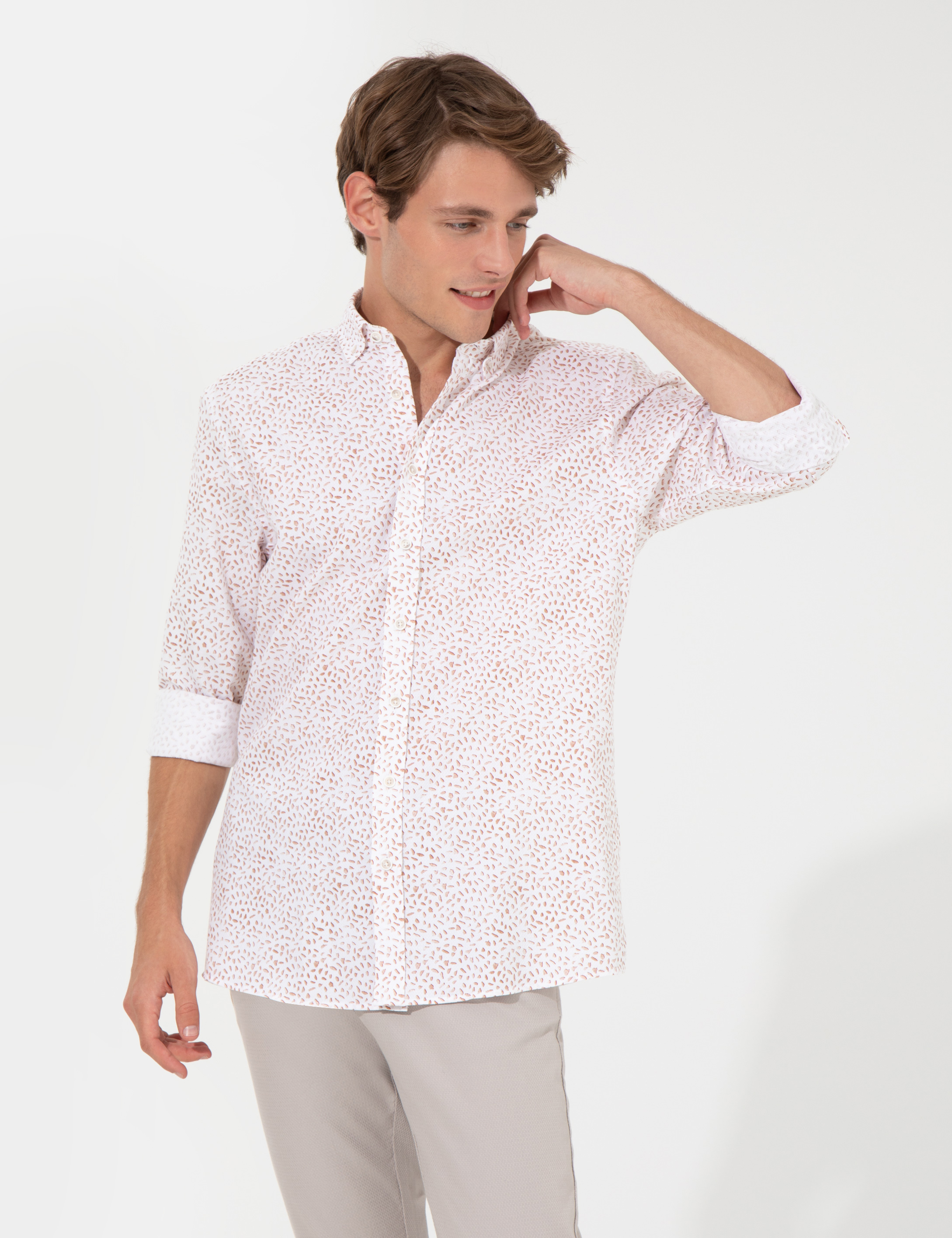 Pierre Cardin Açık Kahverengi Slim Fit Uzun Kollu Gömlek görsel 3