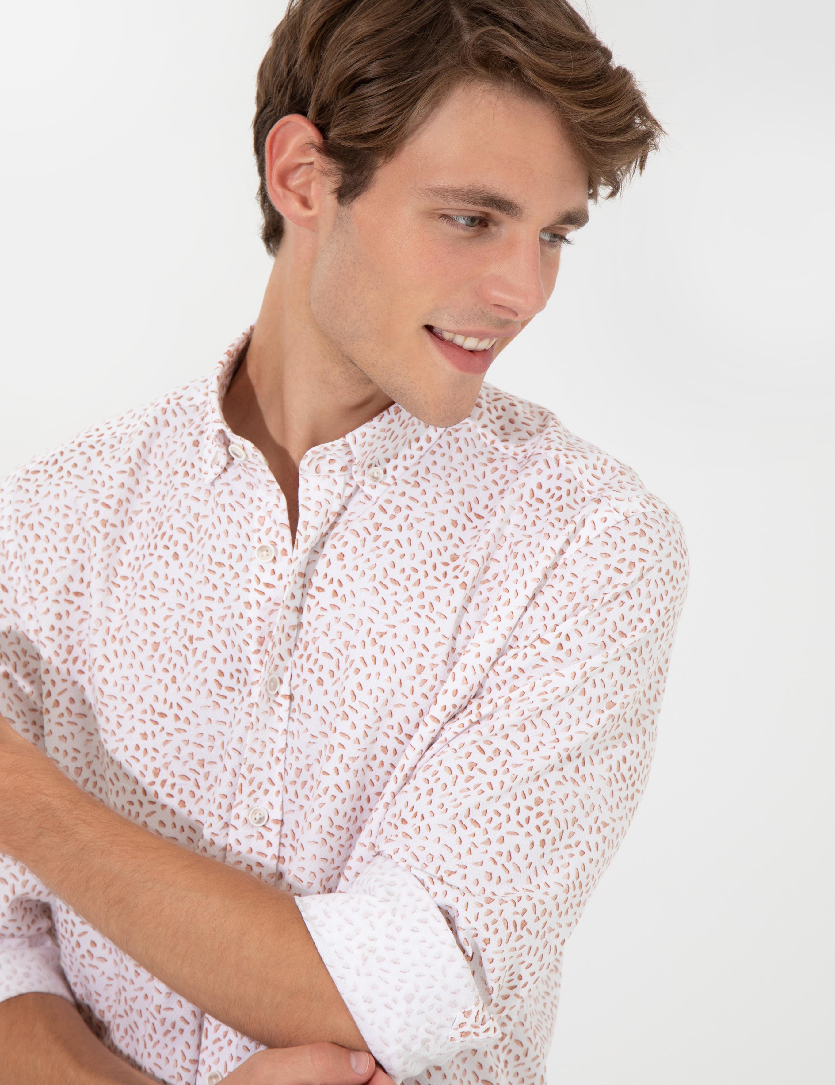 Açık Kahverengi Slim Fit Uzun Kollu Gömlek