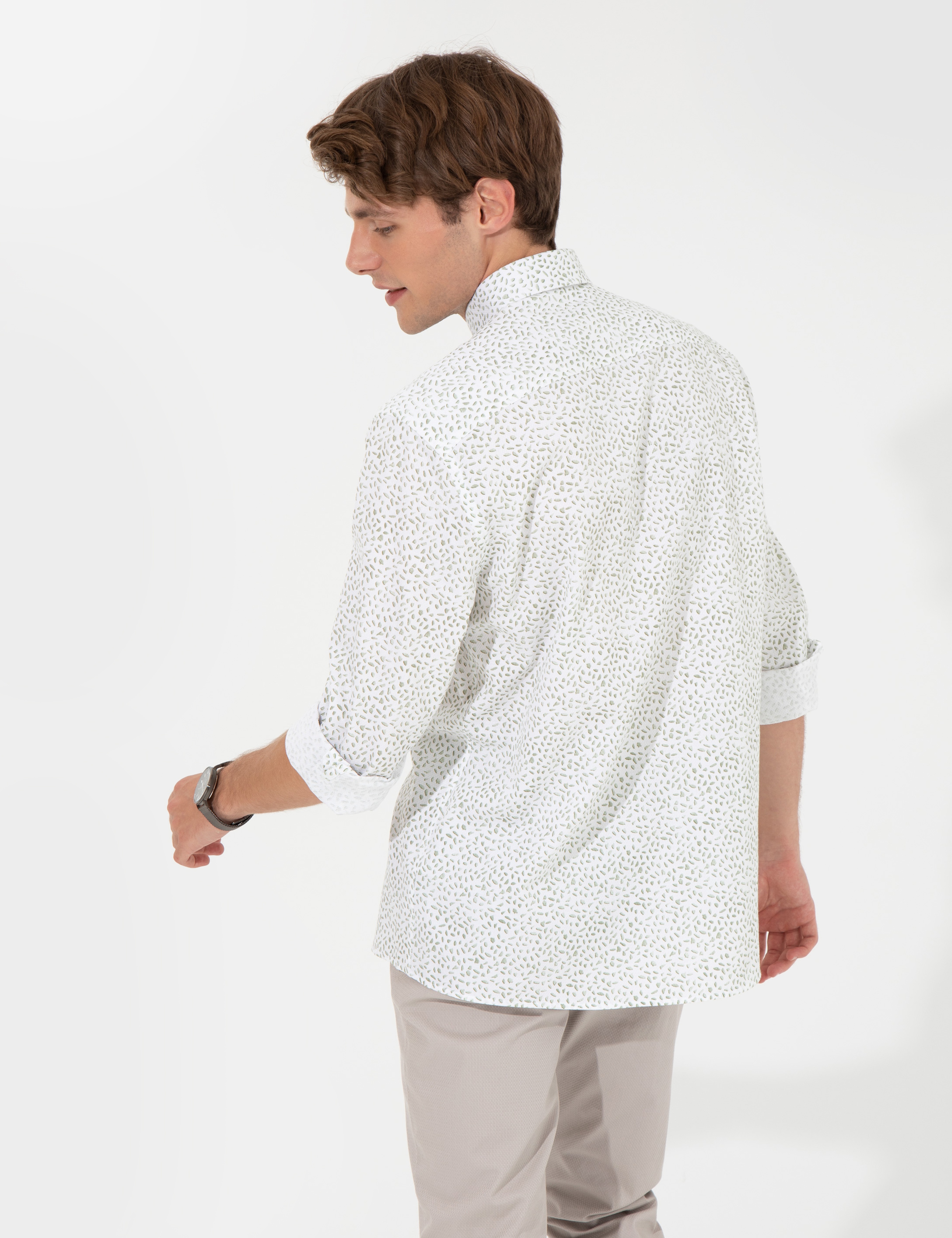 Yeşil Slim Fit Uzun Kollu Gömlek - Image 5
