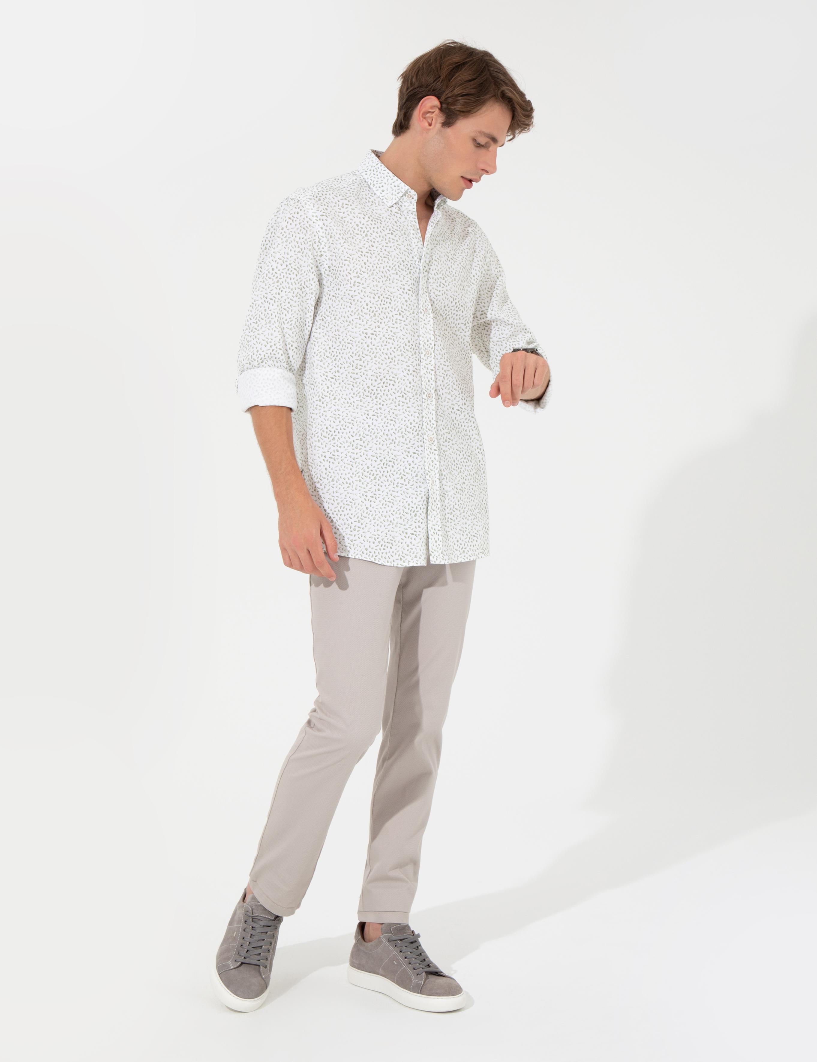 Yeşil Slim Fit Uzun Kollu Gömlek