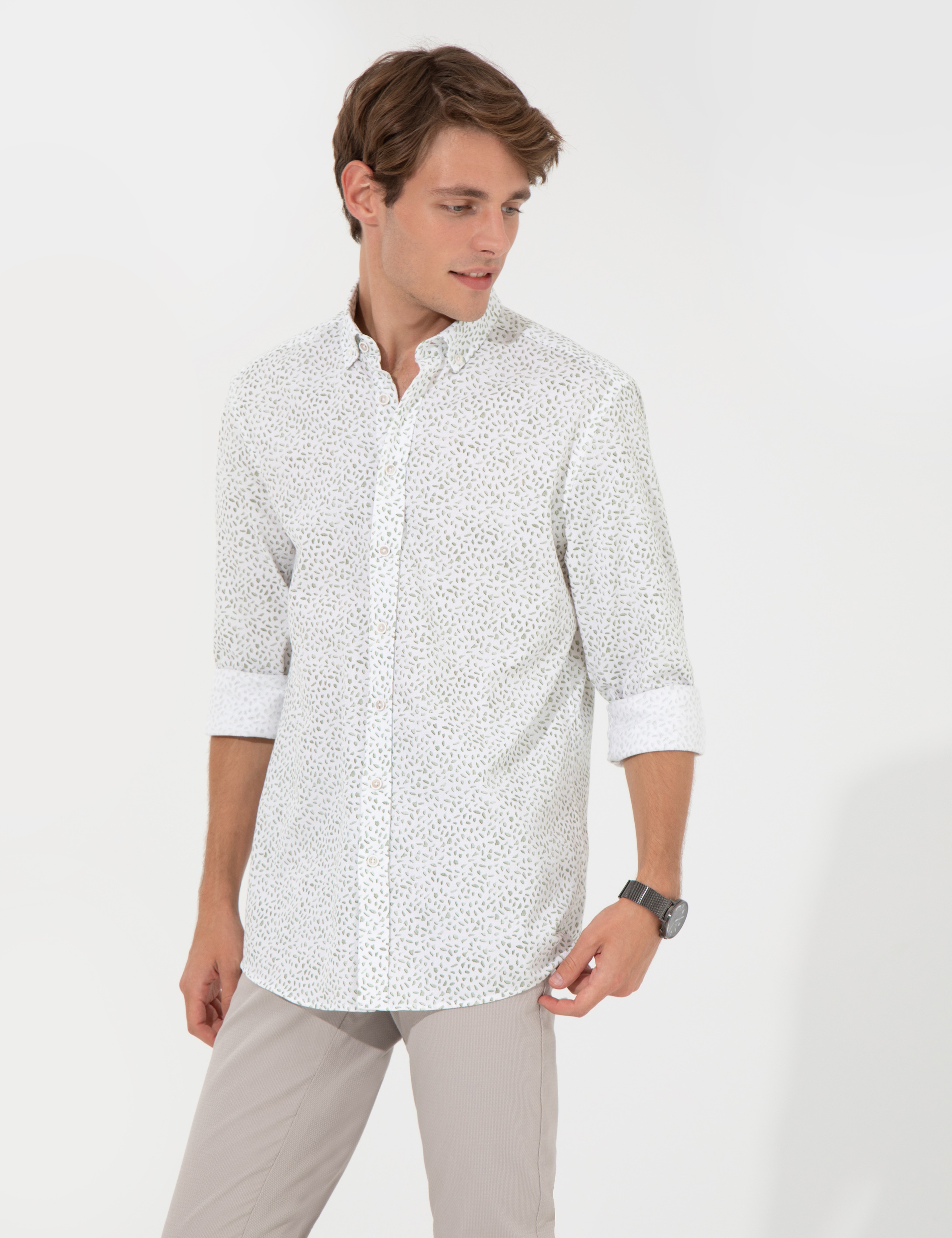 Yeşil Slim Fit Uzun Kollu Gömlek - Image 2