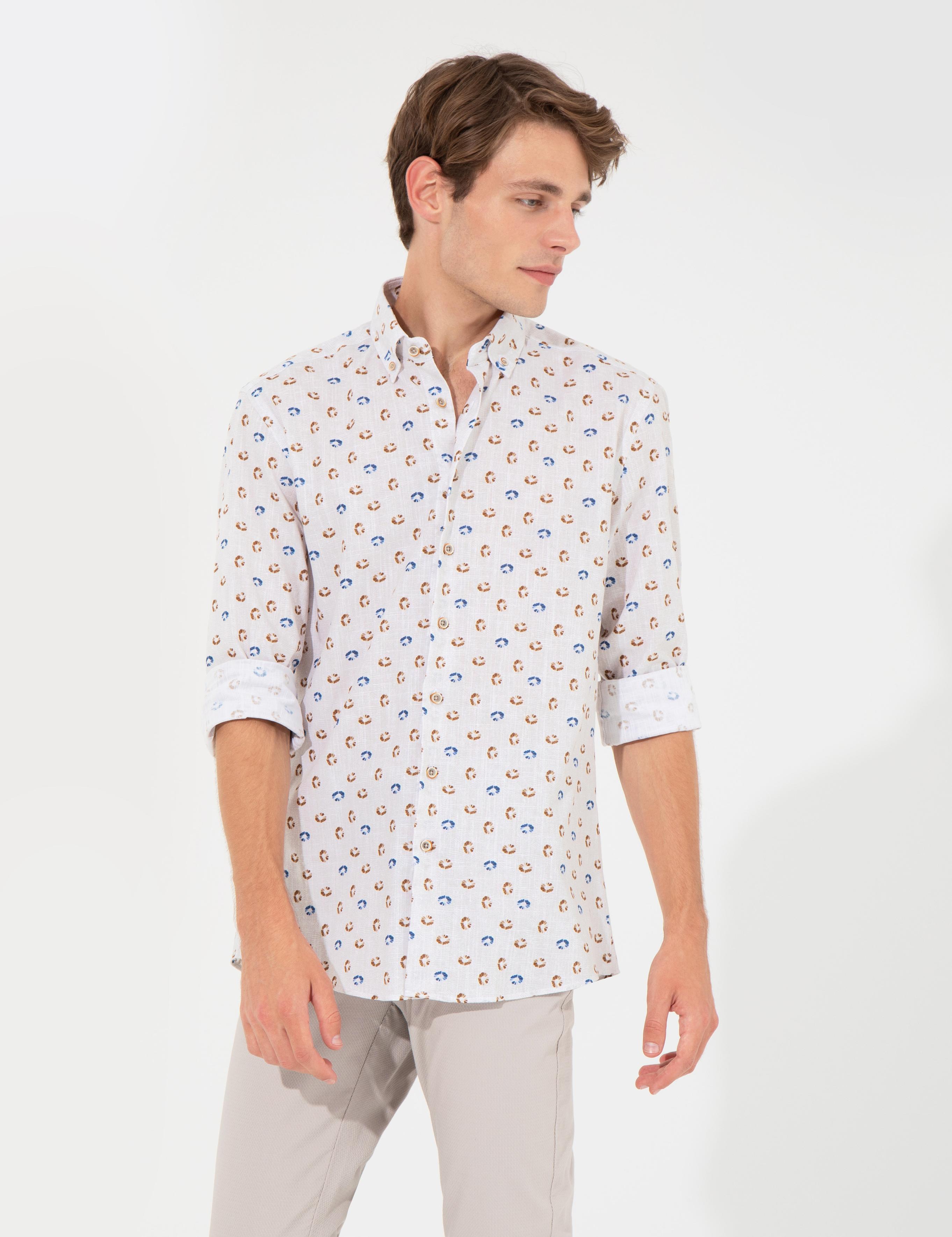 Bej Slim Fit Uzun Kollu Gömlek