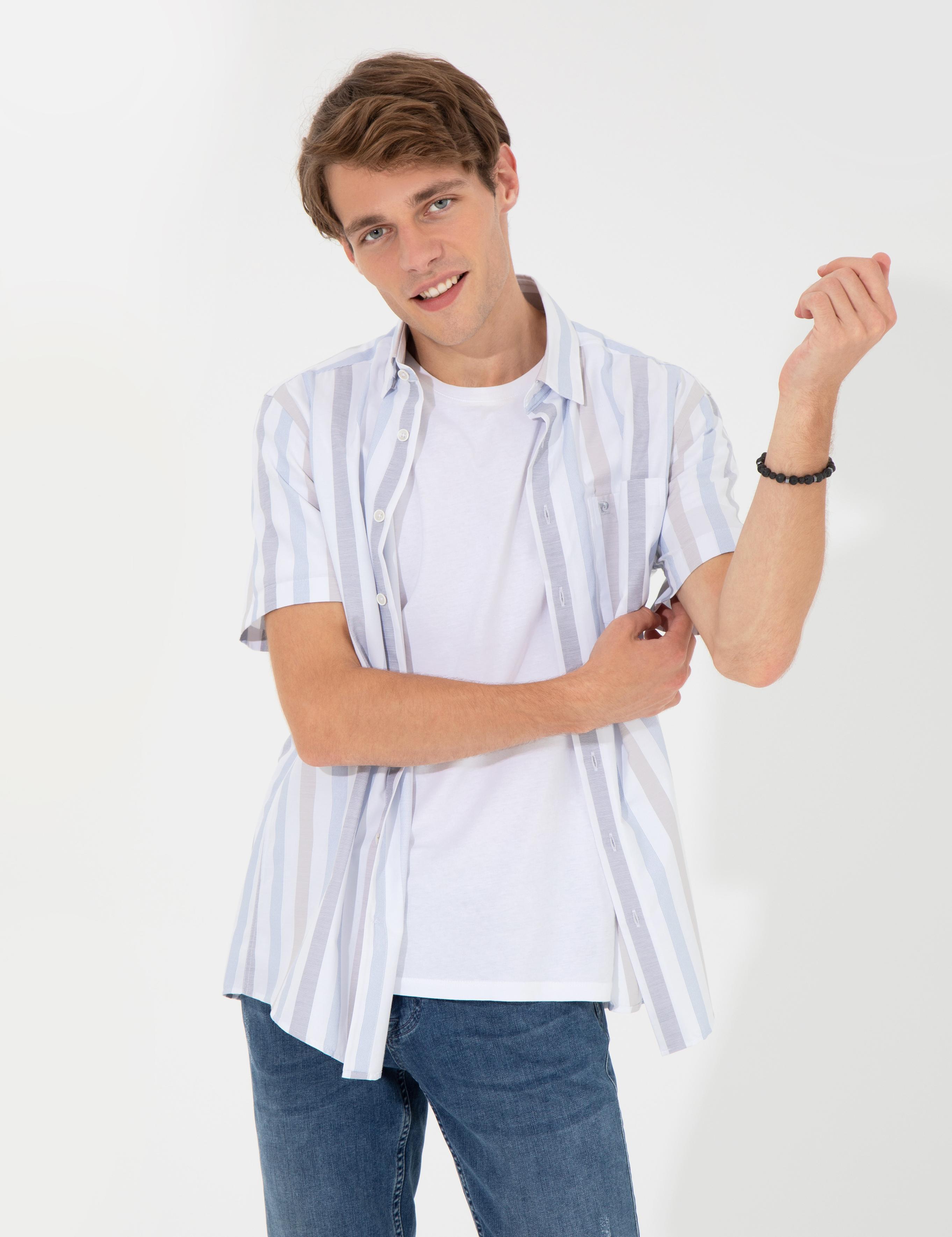 Gri Regular Fit Kısa Kollu Gömlek