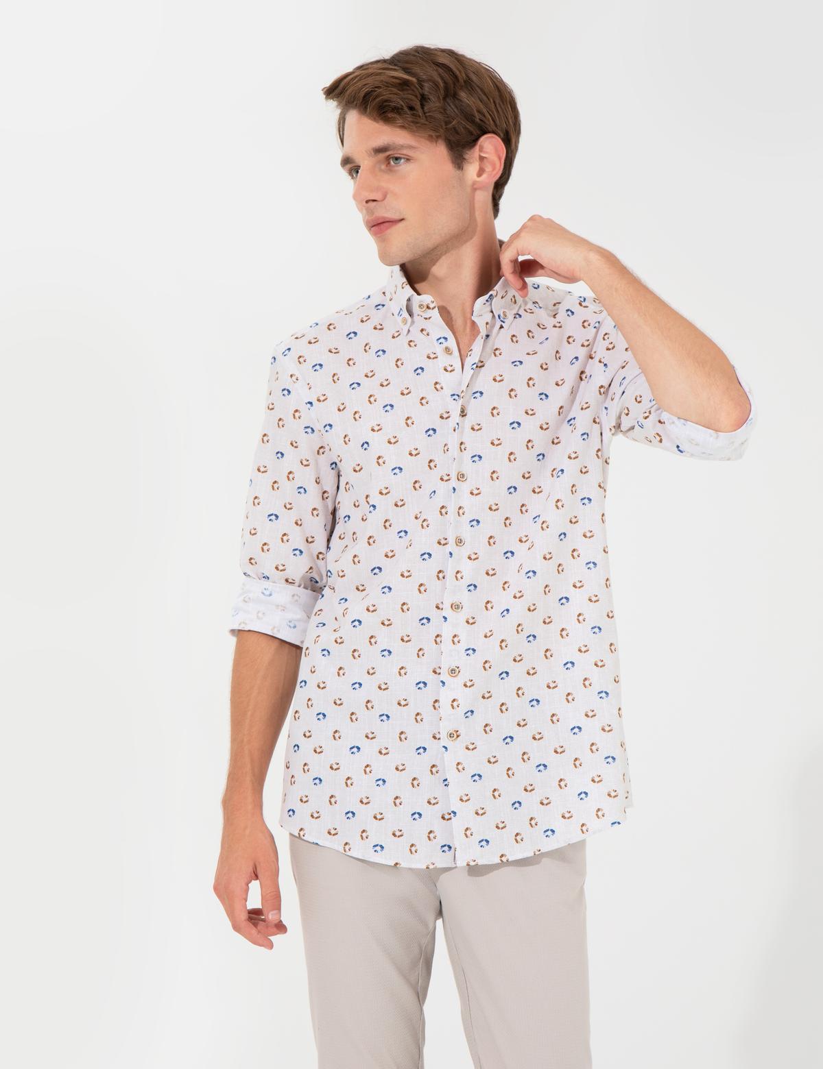 Bej Slim Fit Uzun Kollu Gömlek - 50249767001