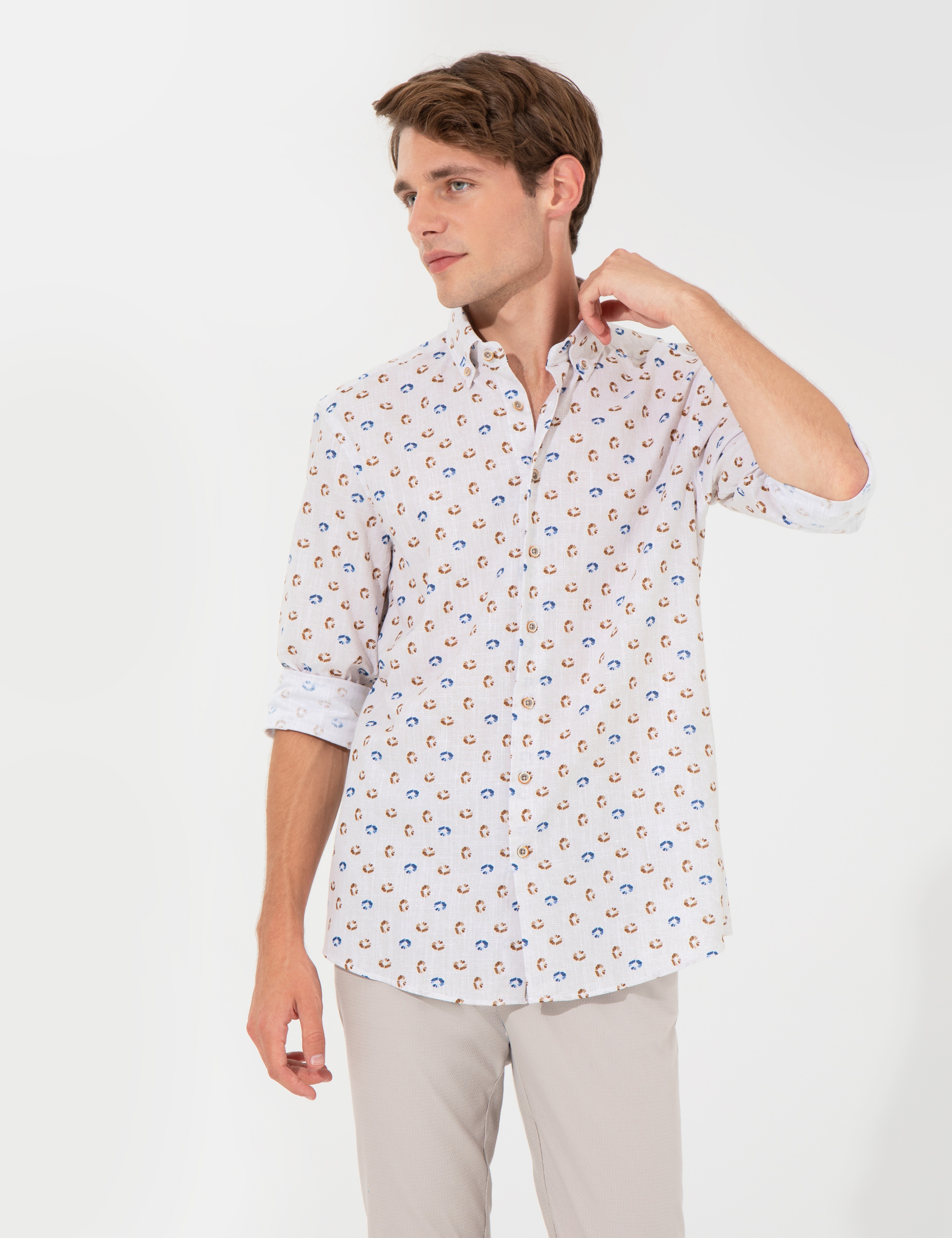 Bej Slim Fit Uzun Kollu Gömlek - Image 2