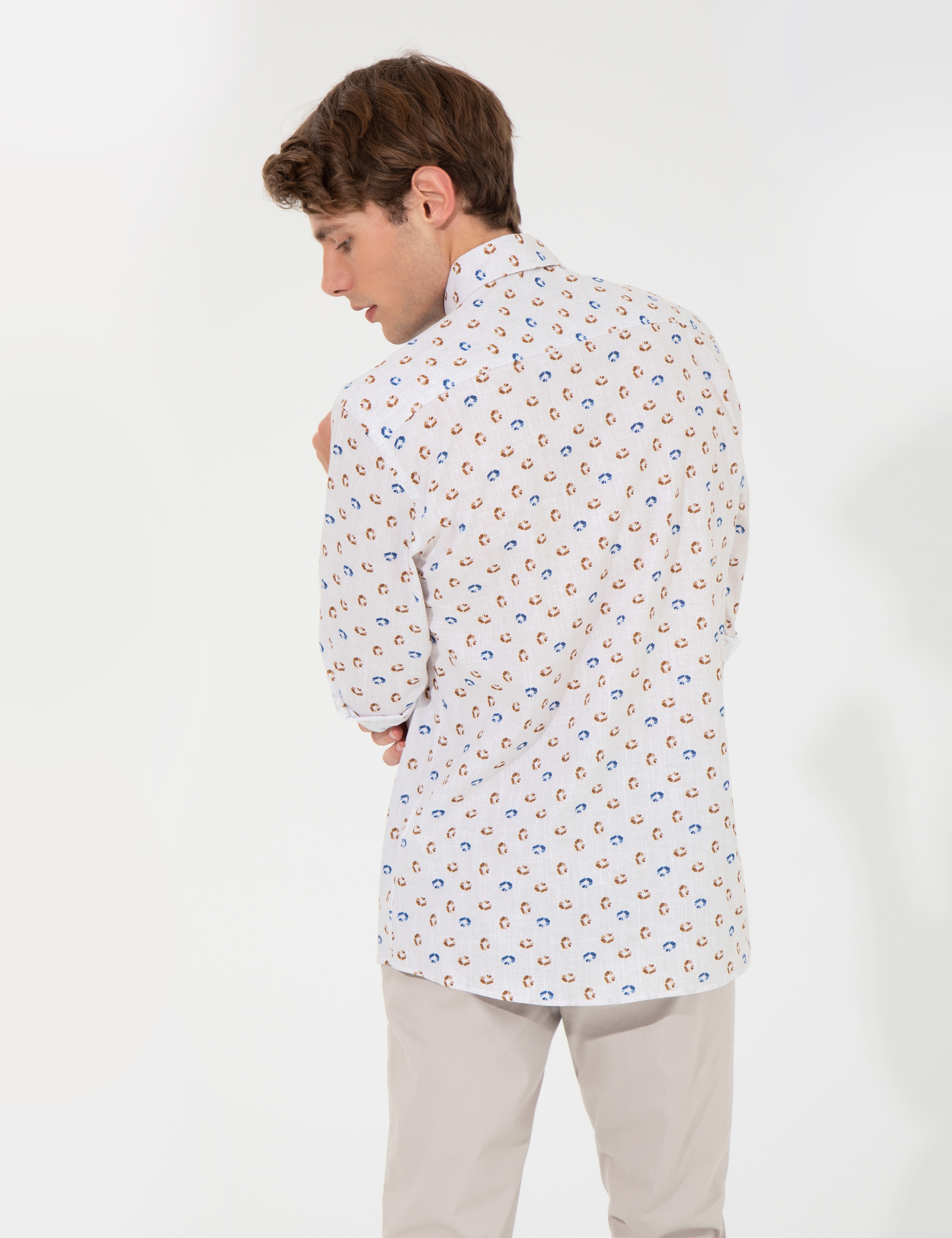 Bej Slim Fit Uzun Kollu Gömlek