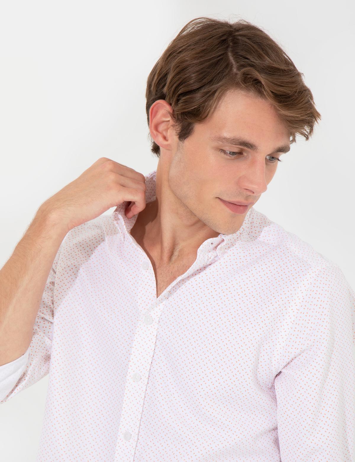 Turuncu Slim Fit Uzun Kollu Gömlek